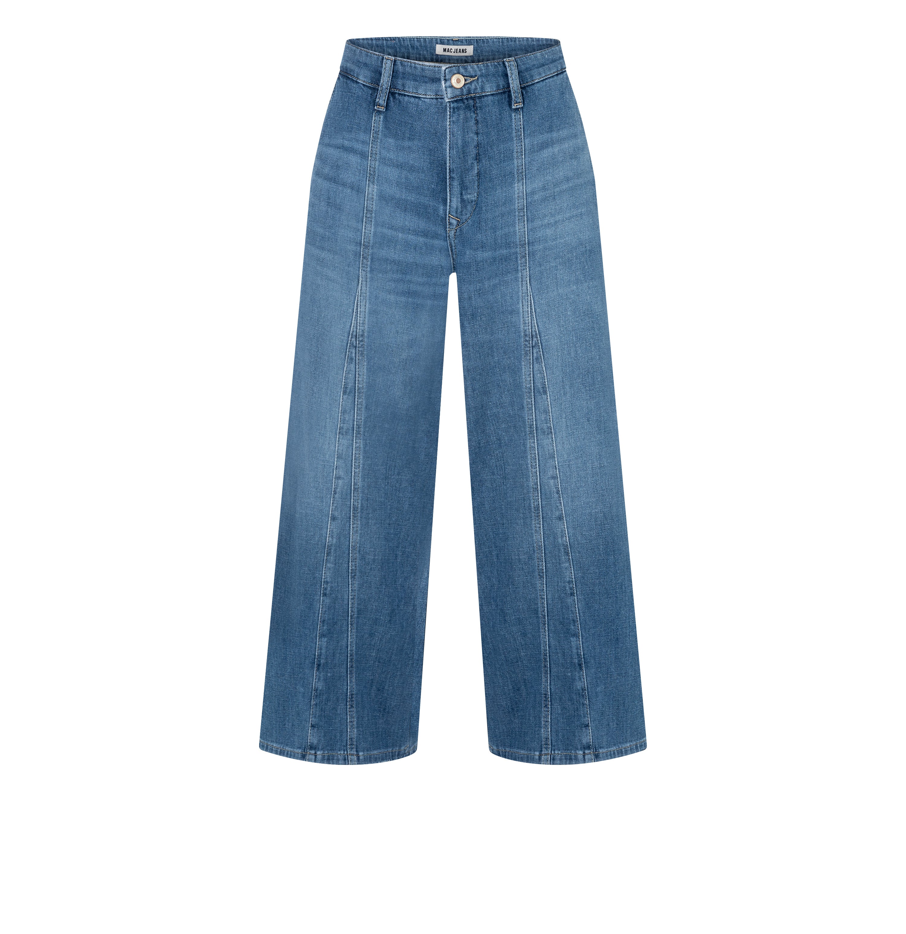Denim culotte with sporty seam details. | JUNA | basic aqua blue wash | Front view of bust