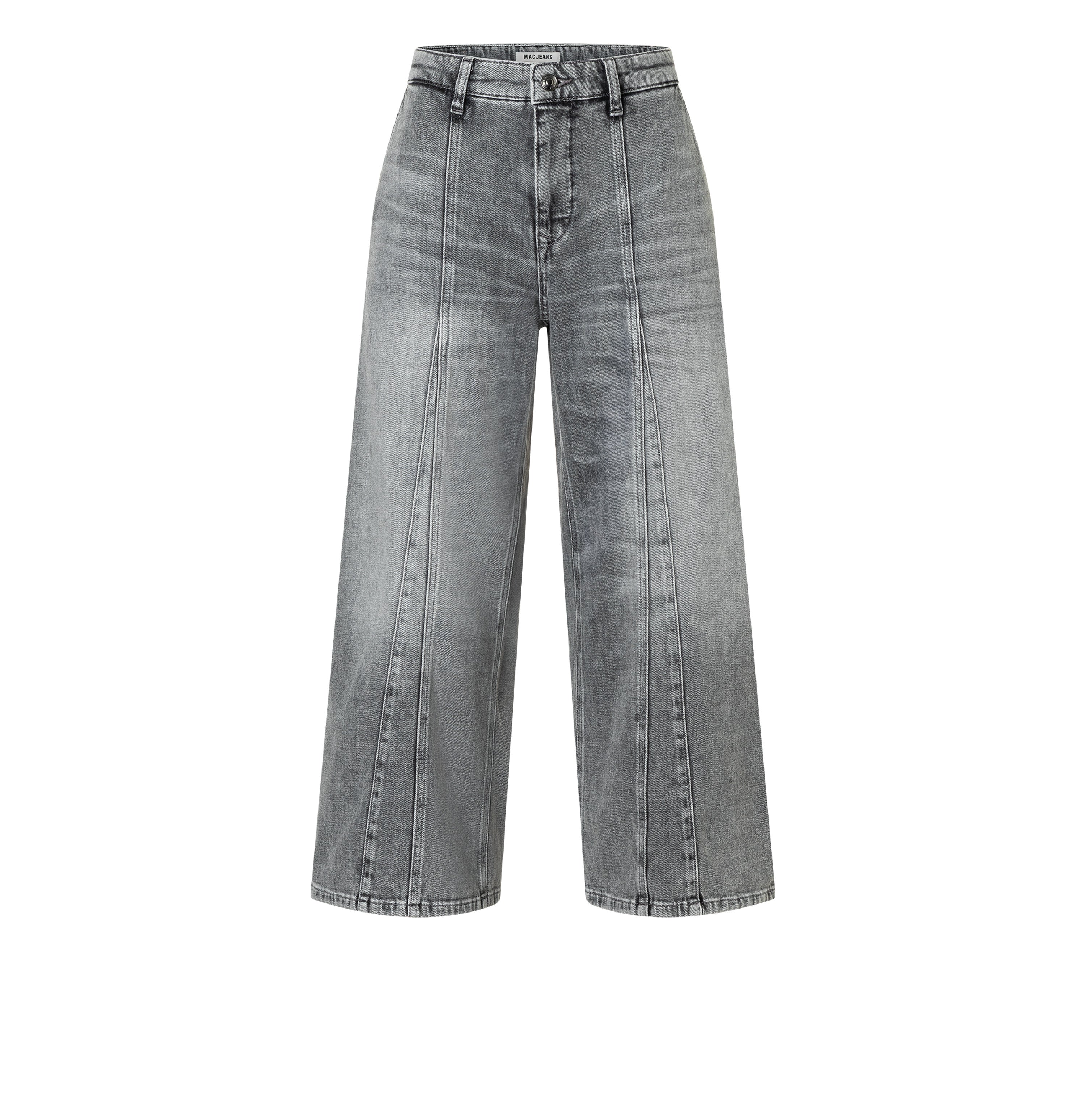 Denim culotte with sporty seam details. | JUNA | ash grey used wash | Front view of bust