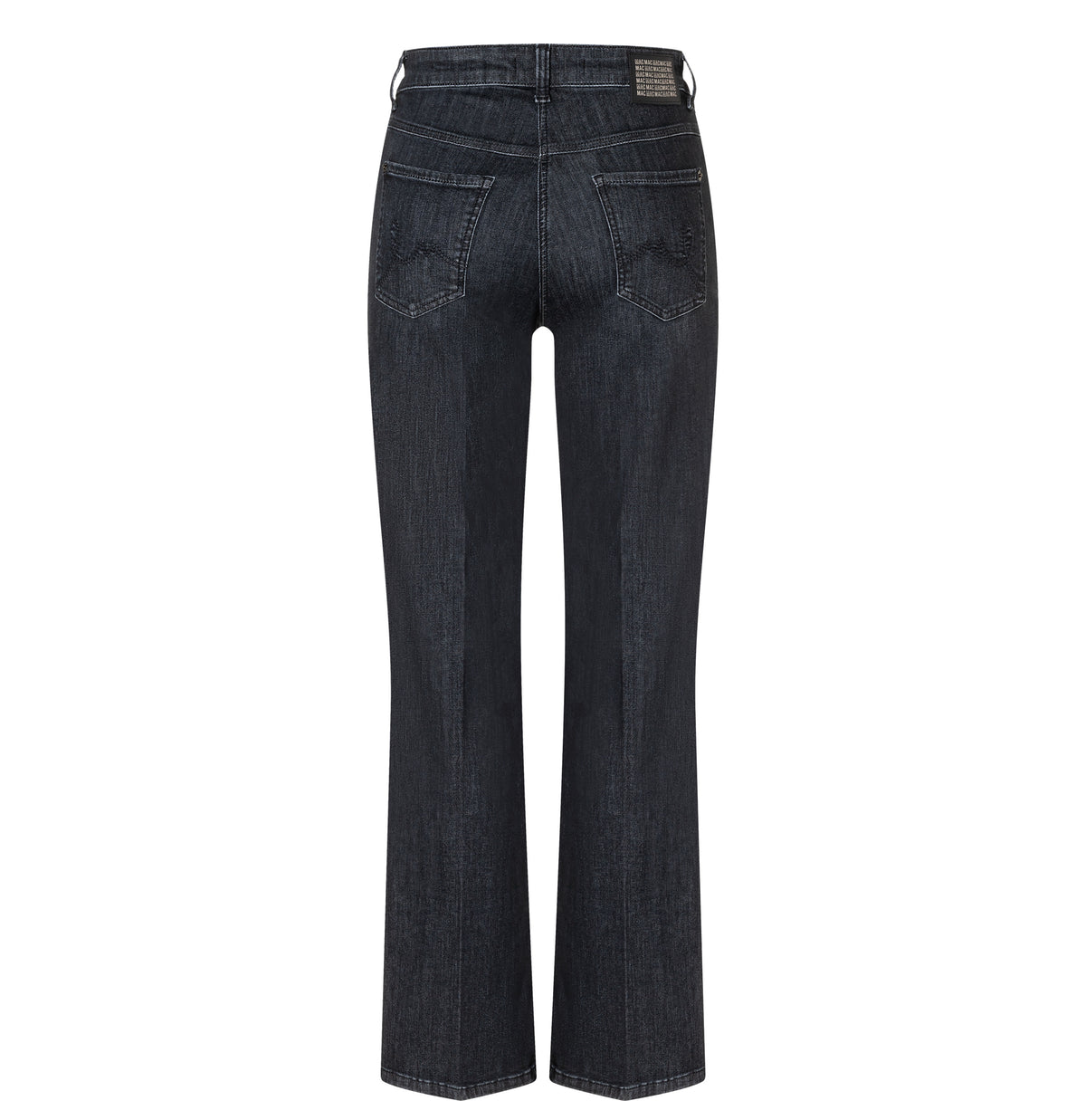 Flared jeans with rhinestone and rivet details. | LAURA paisley glam | commercial black wash | Back view of bust