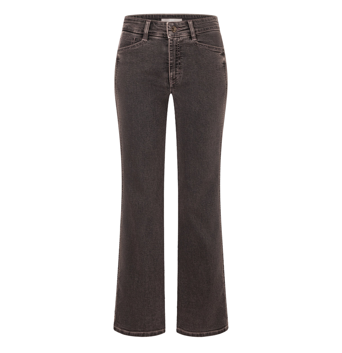 Comfortable flared jeans in a vintage style. | LAURA seam | basic brown | Front view of bust