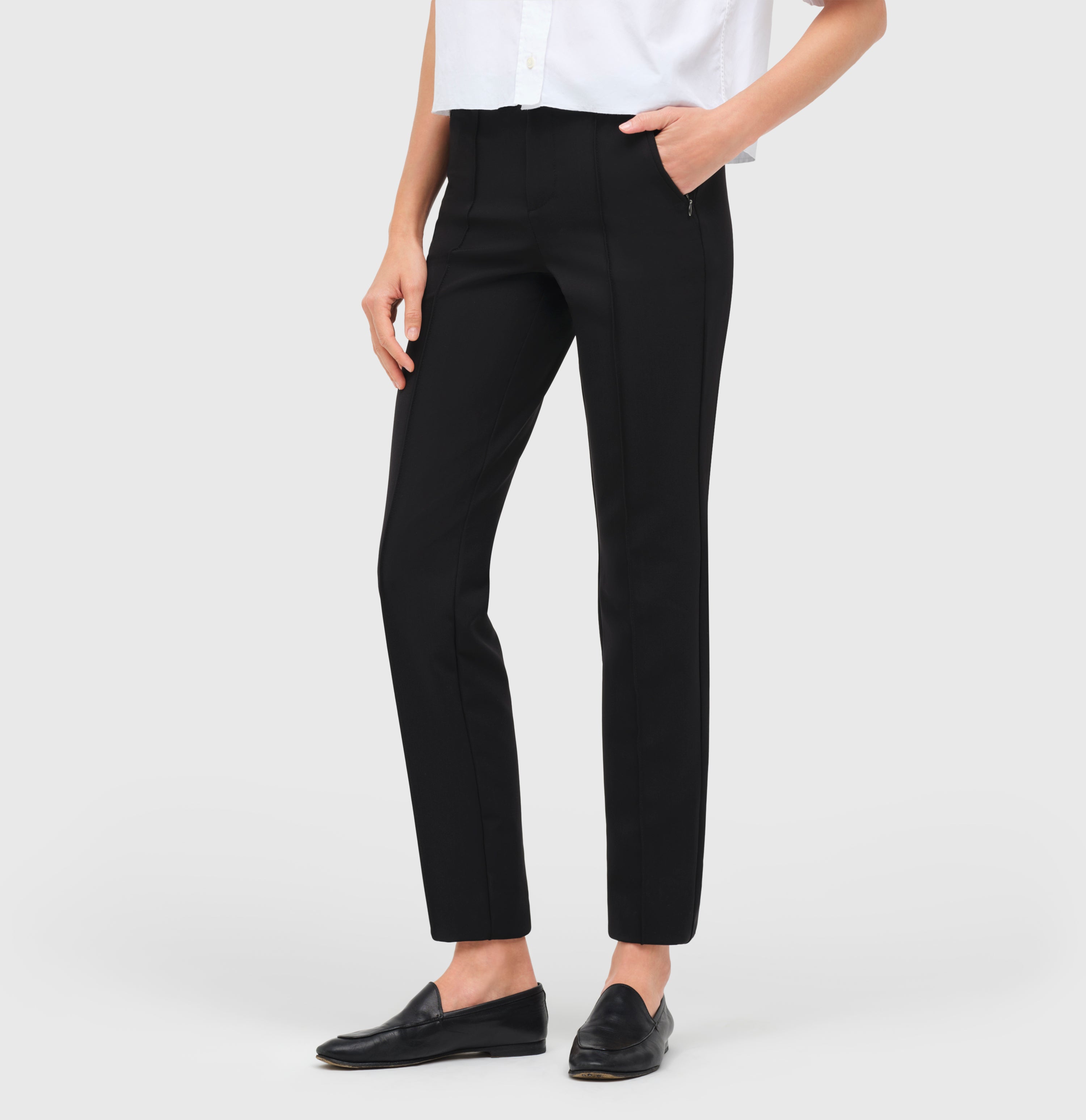 Slim trousers made of bi-stretch material suitable for the office. | ANNA zip new | black | Side view of model