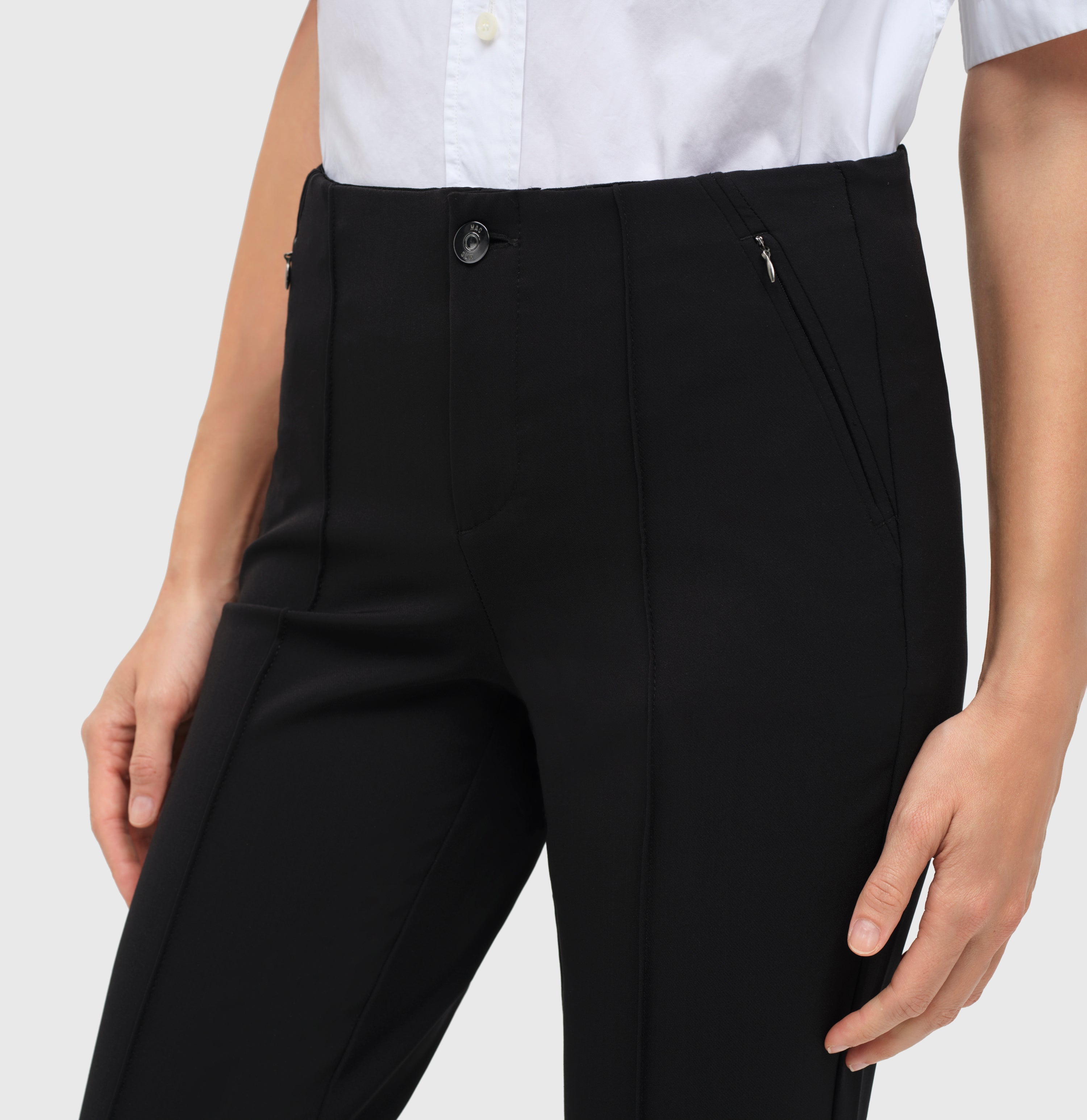 Slim trousers with piping seams suitable for the office. | ANNA zip new | black | Detailed view 2 of model