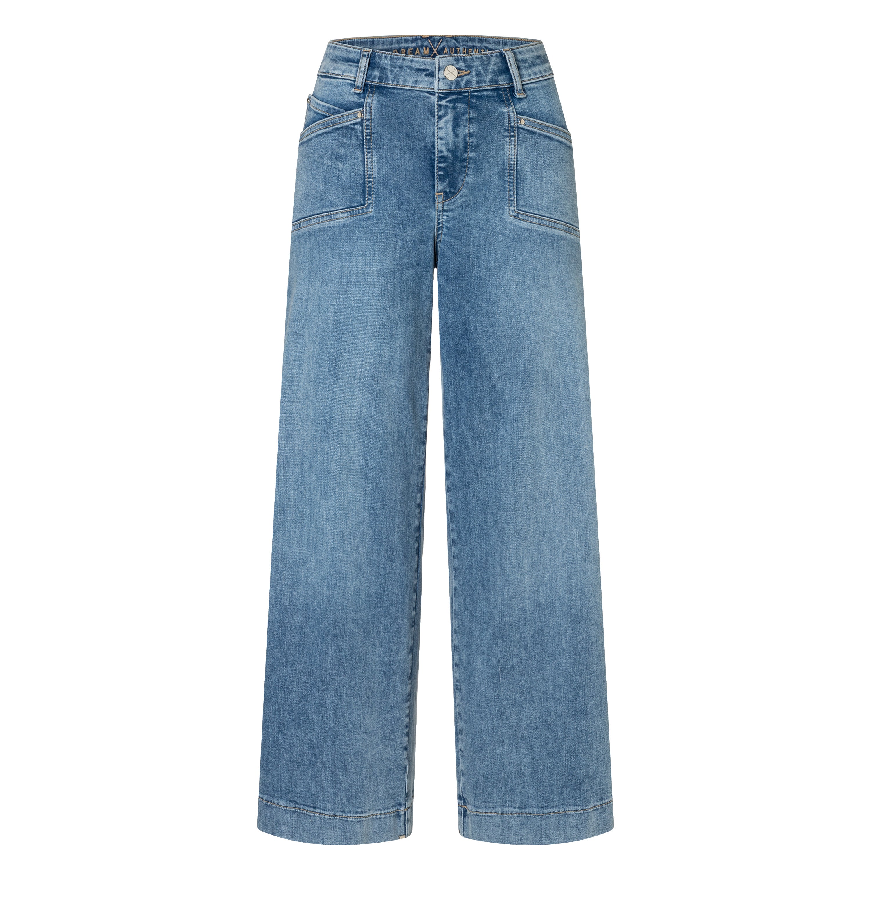 Culotte made of hyper stretch denim. | DREAM Culotte pocket | authentic blue washed | Front view of bust