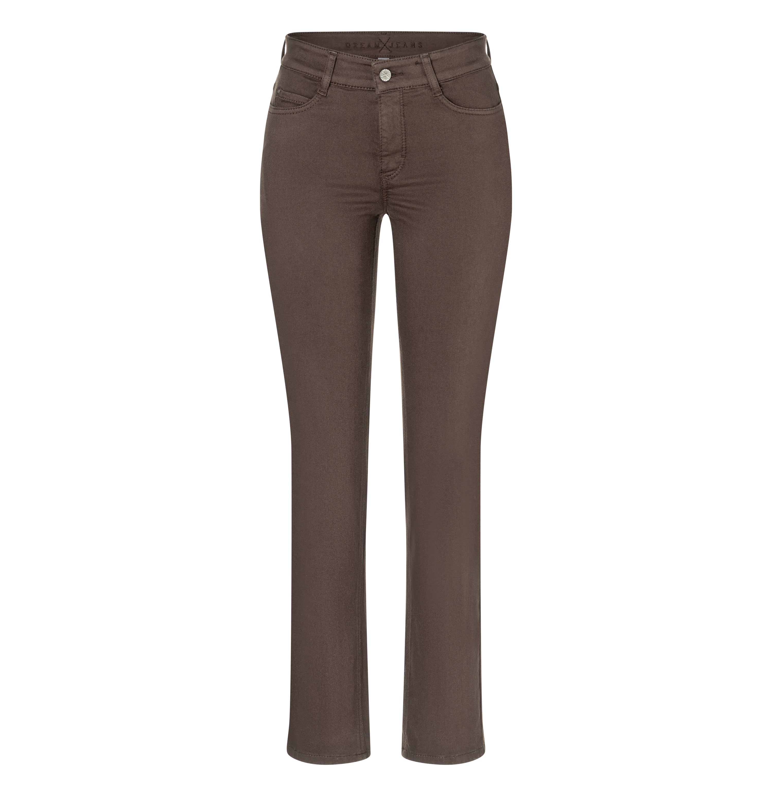 Straight fit made from hyper stretch denim. | DREAM | deep brown PPT | Front view of bust
