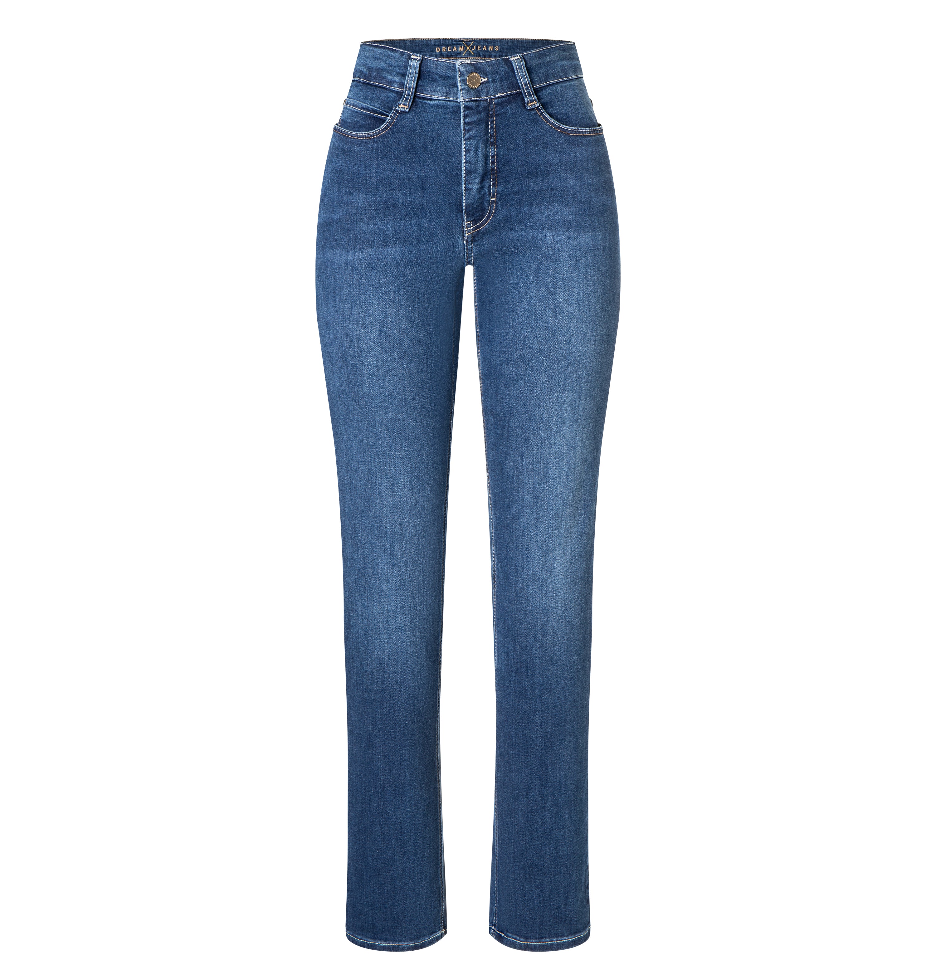 Straight fit jeans with innovative shaping effect. | DREAM | mid blue authentic wash | Front view of bust