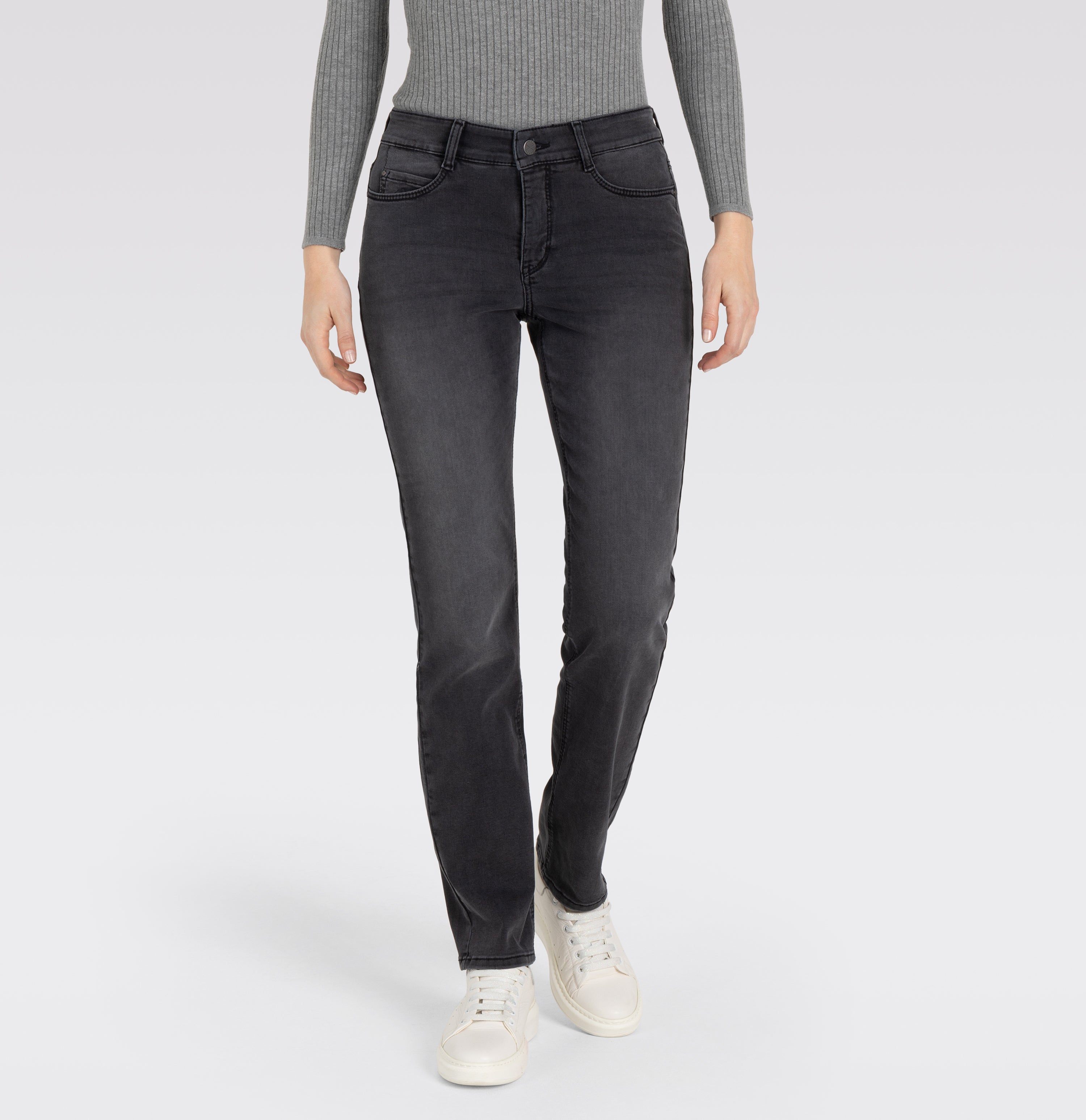 Straight fit jeans with innovative shaping effect. | S-NAME | S-FBBZ | Front view of model