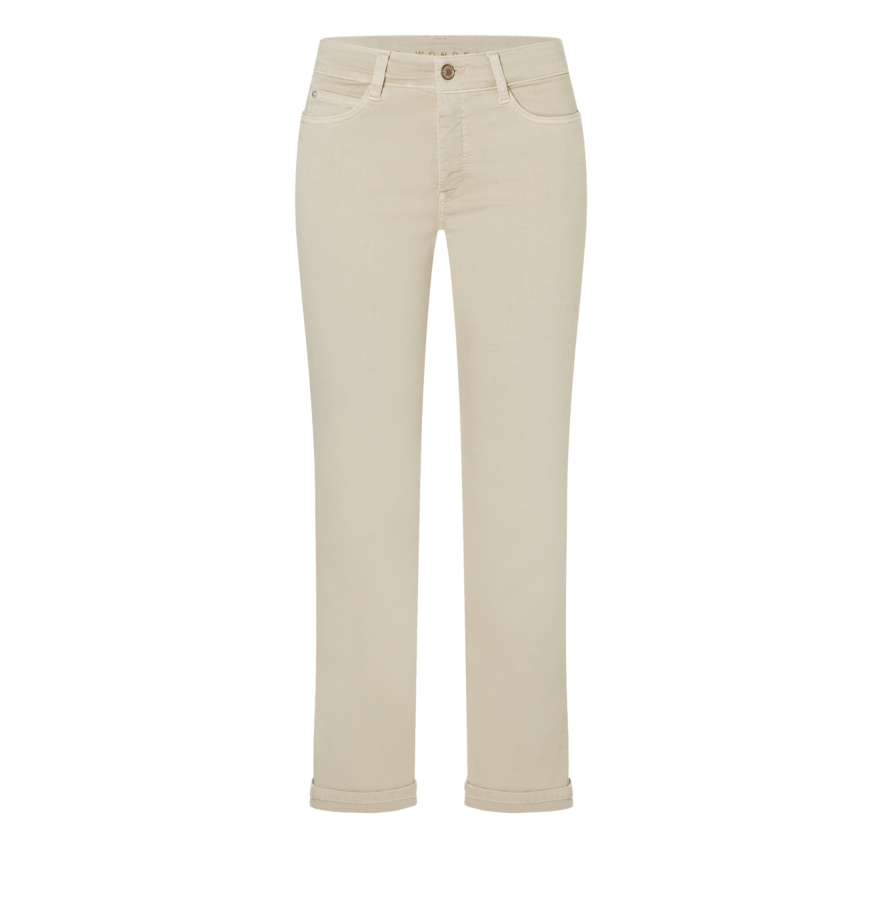 Shaping straight-leg jeans with modal. | DREAM cropped | smoothly beige | Front view of bust