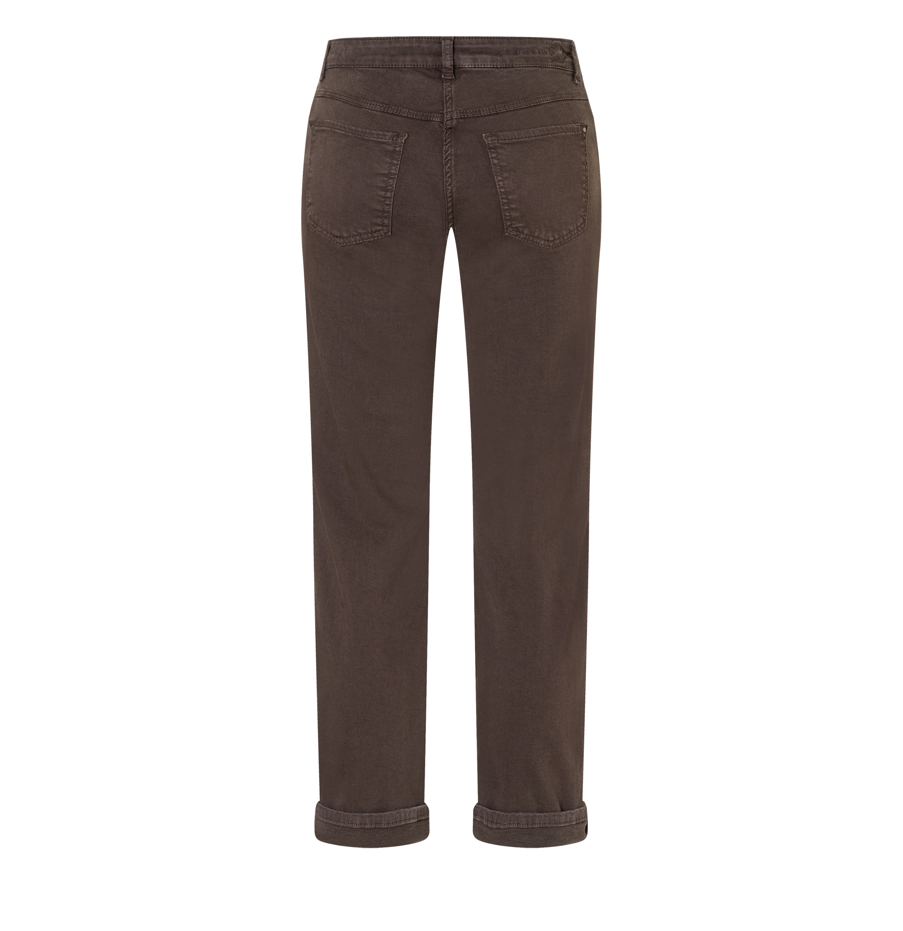 Straight hyper stretch jeans with turn-up. | DREAM cropped | deep brown PPT | Back view of bust