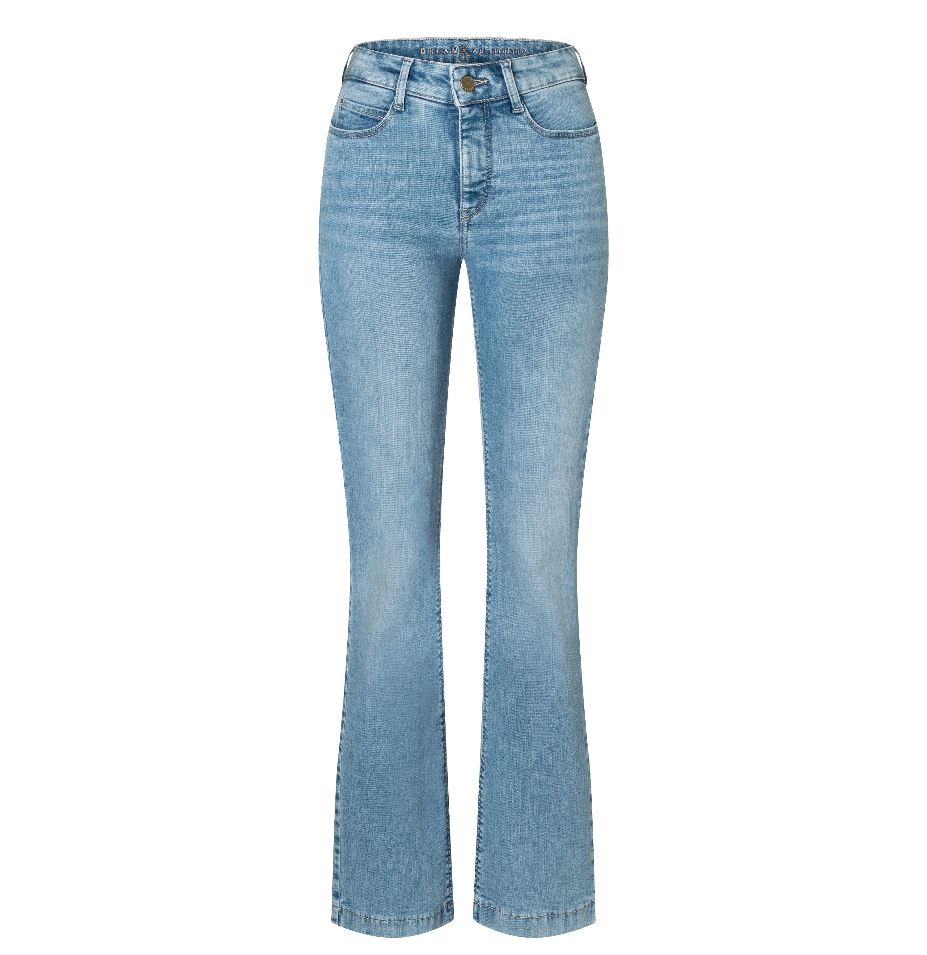 Flared fit with figure-shaping effect. | DREAM BOOT authentic | summer blue clouds wash | Front view of bust