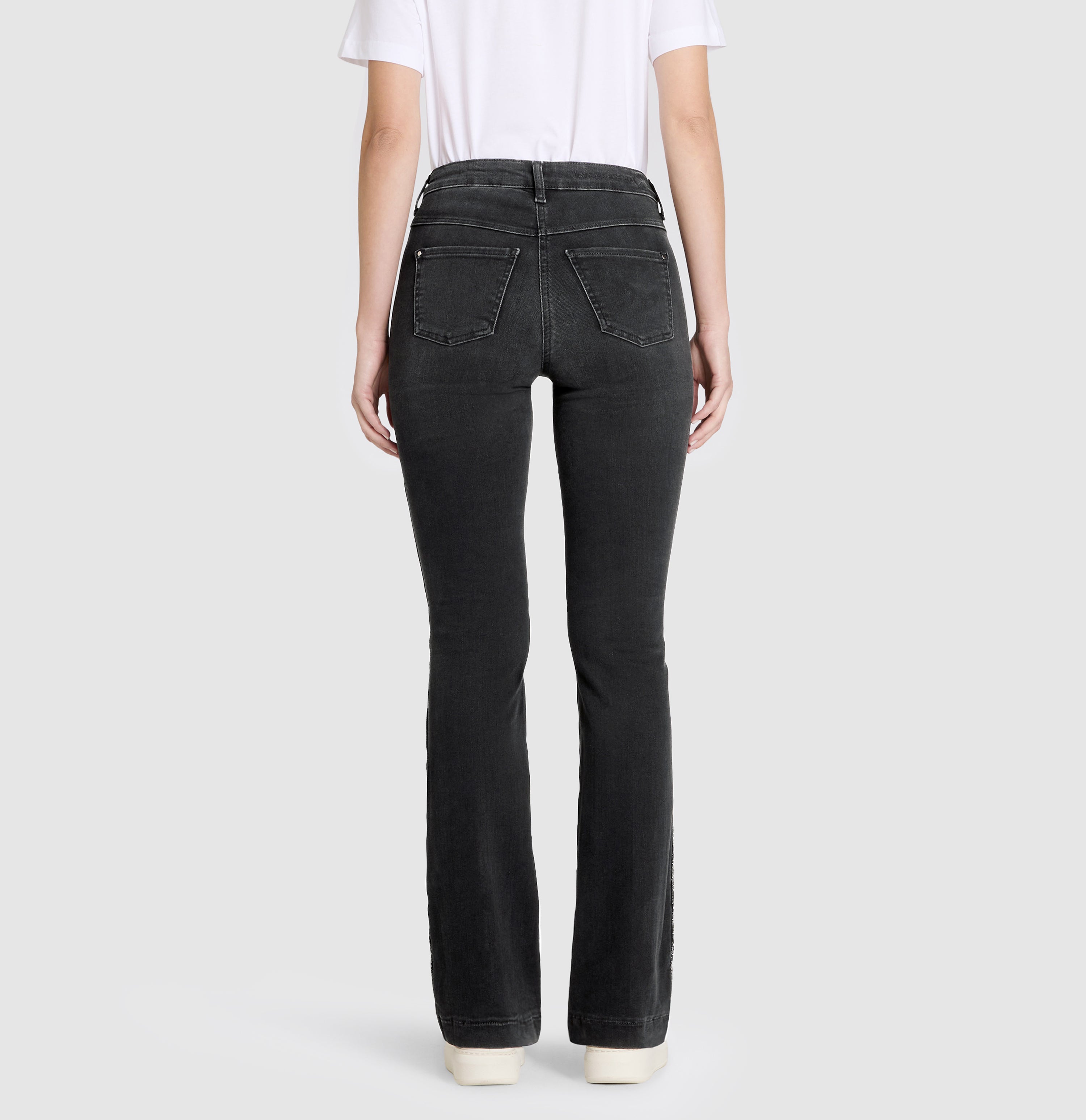 Boot cut jeans with glamorous galloons. | S-NAME | S-FBBZ | Back view of model