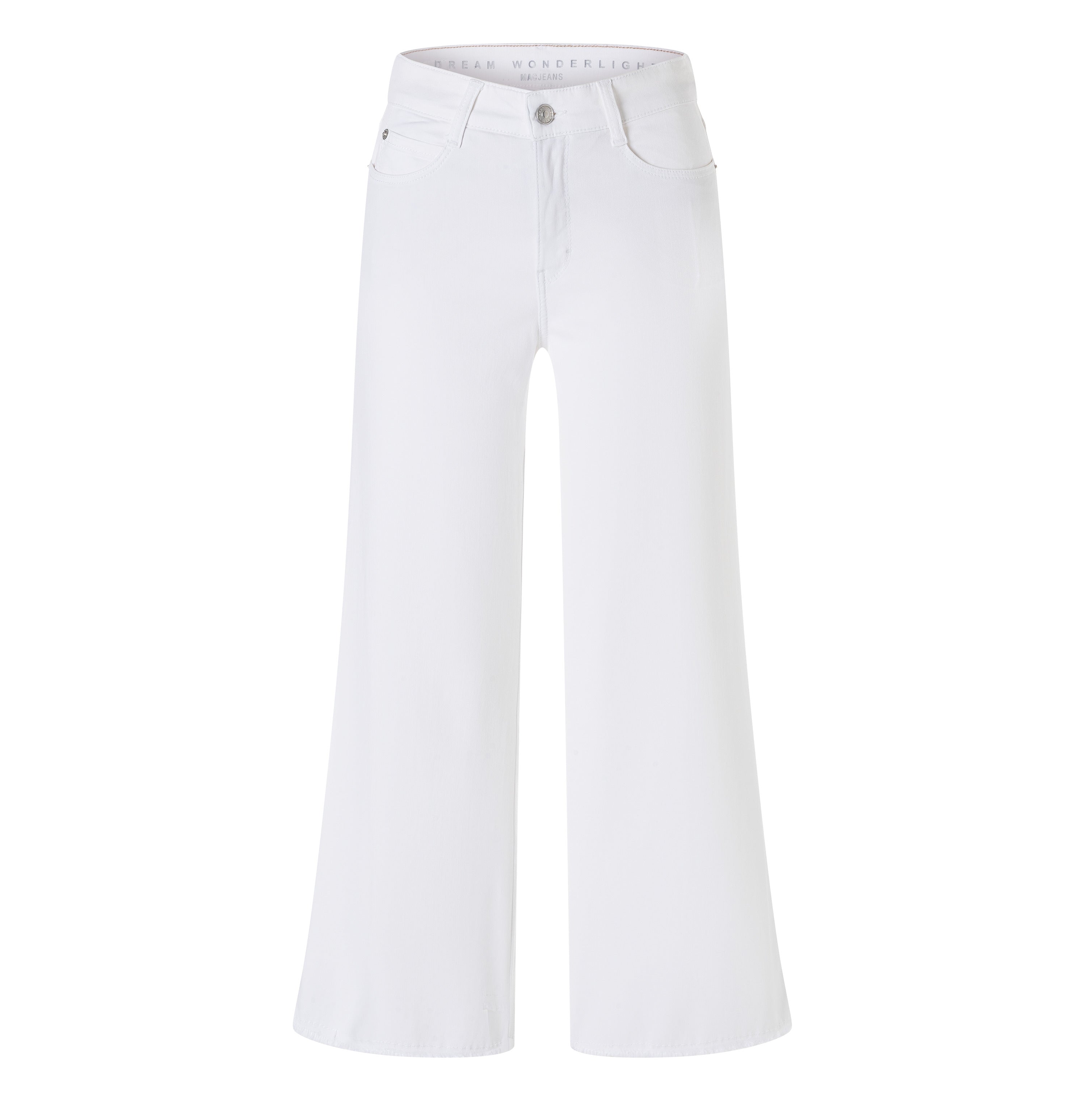 Cropped, wide shape jeans with modal. | DREAM WIDE cropped | white denim | Front view of bust