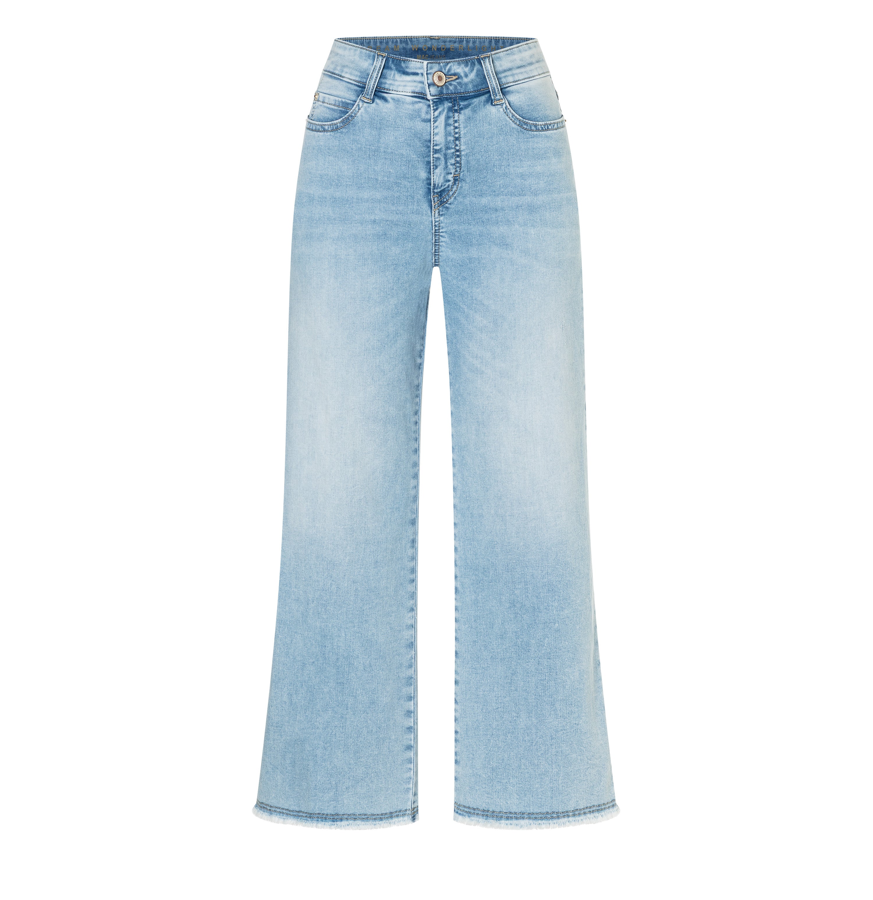 Light, wide shape jeans with modal. | DREAM WIDE cropped | light azure blue | Front view of bust