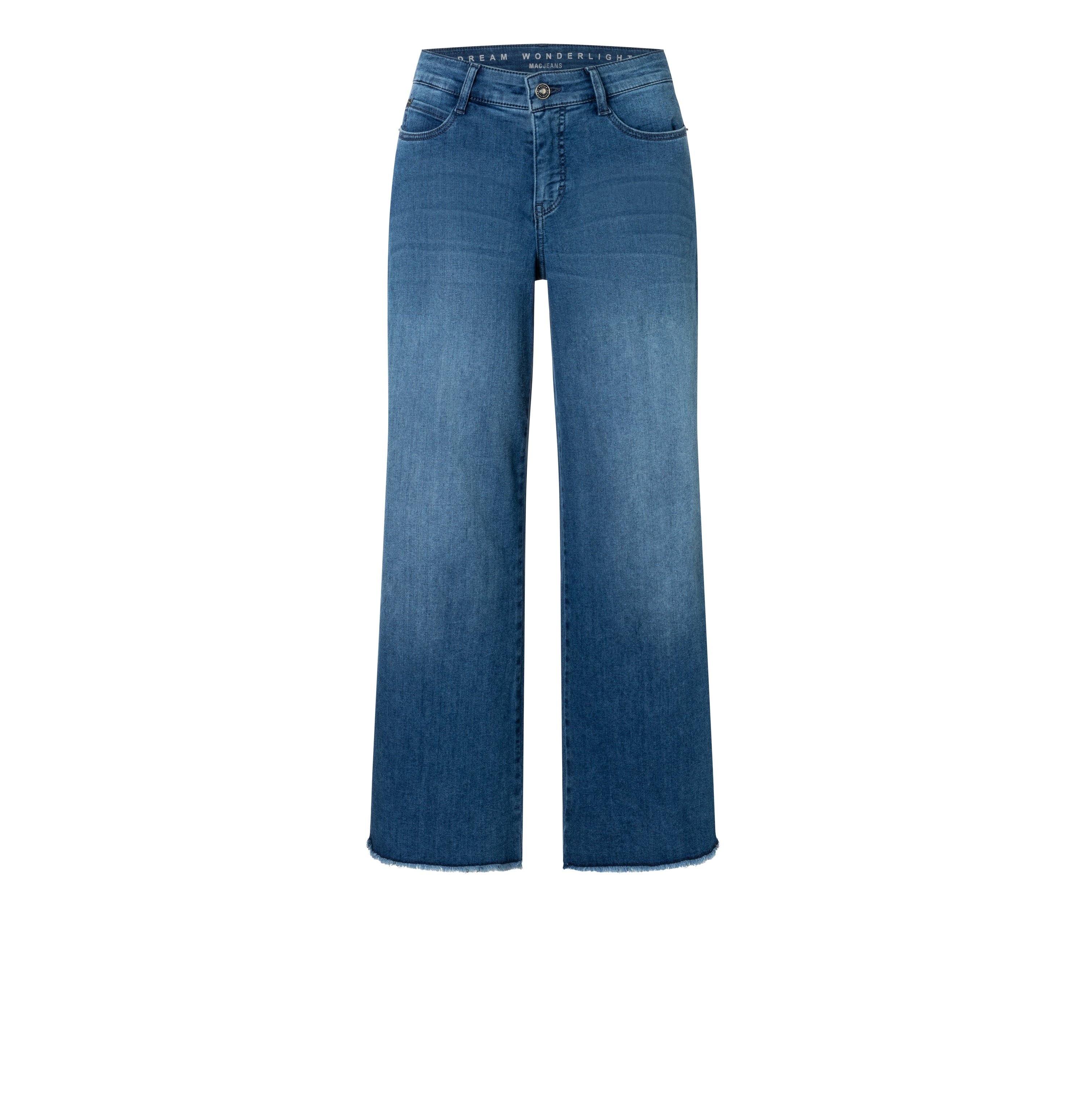 Light, wide shape jeans with modal. | DREAM WIDE cropped | storm blue authentic wash | Front view of bust