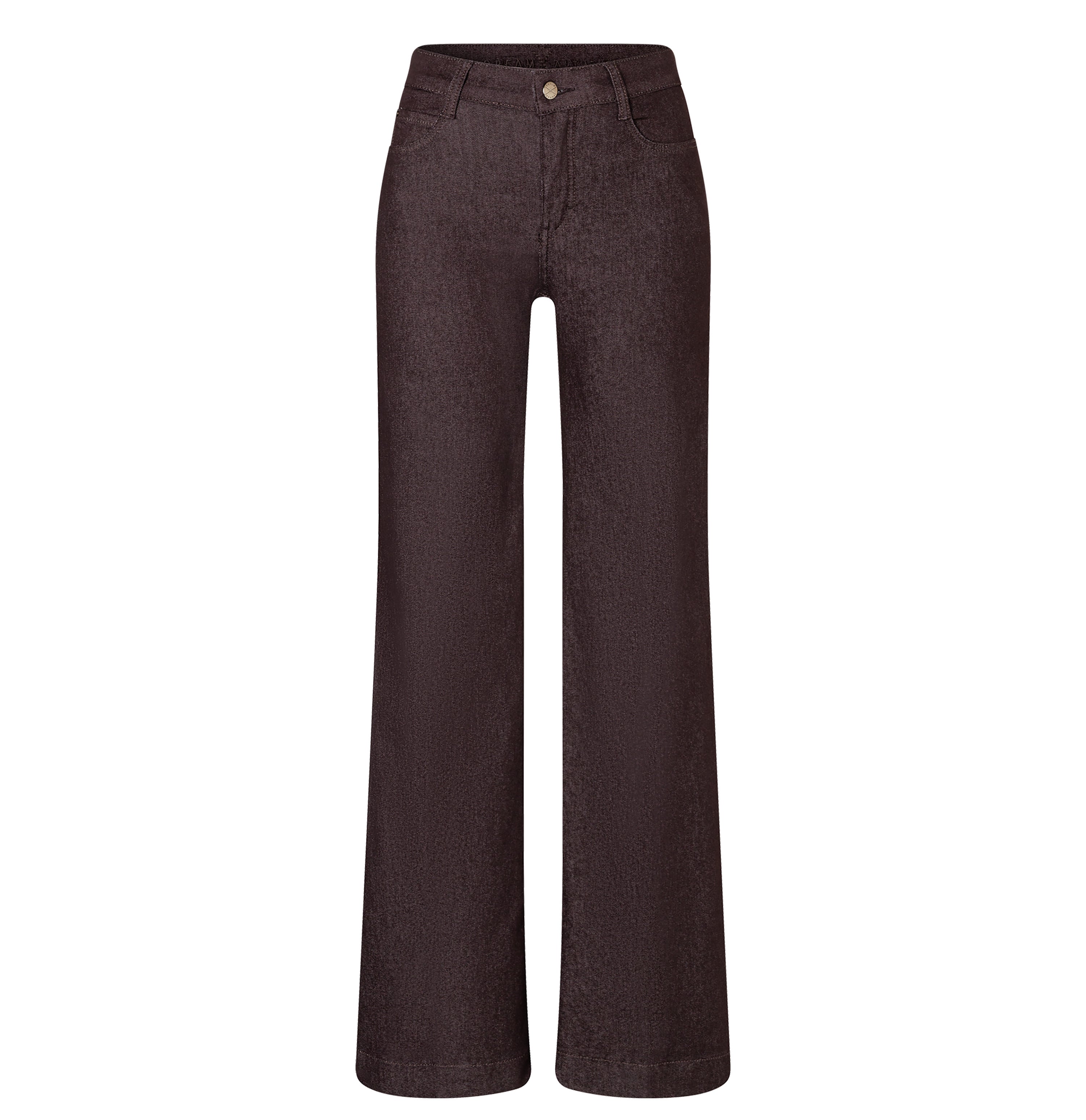 Wide fit made from hyper stretch colour denim. | DREAM WIDE authentic | brown rinsed | Front view of bust