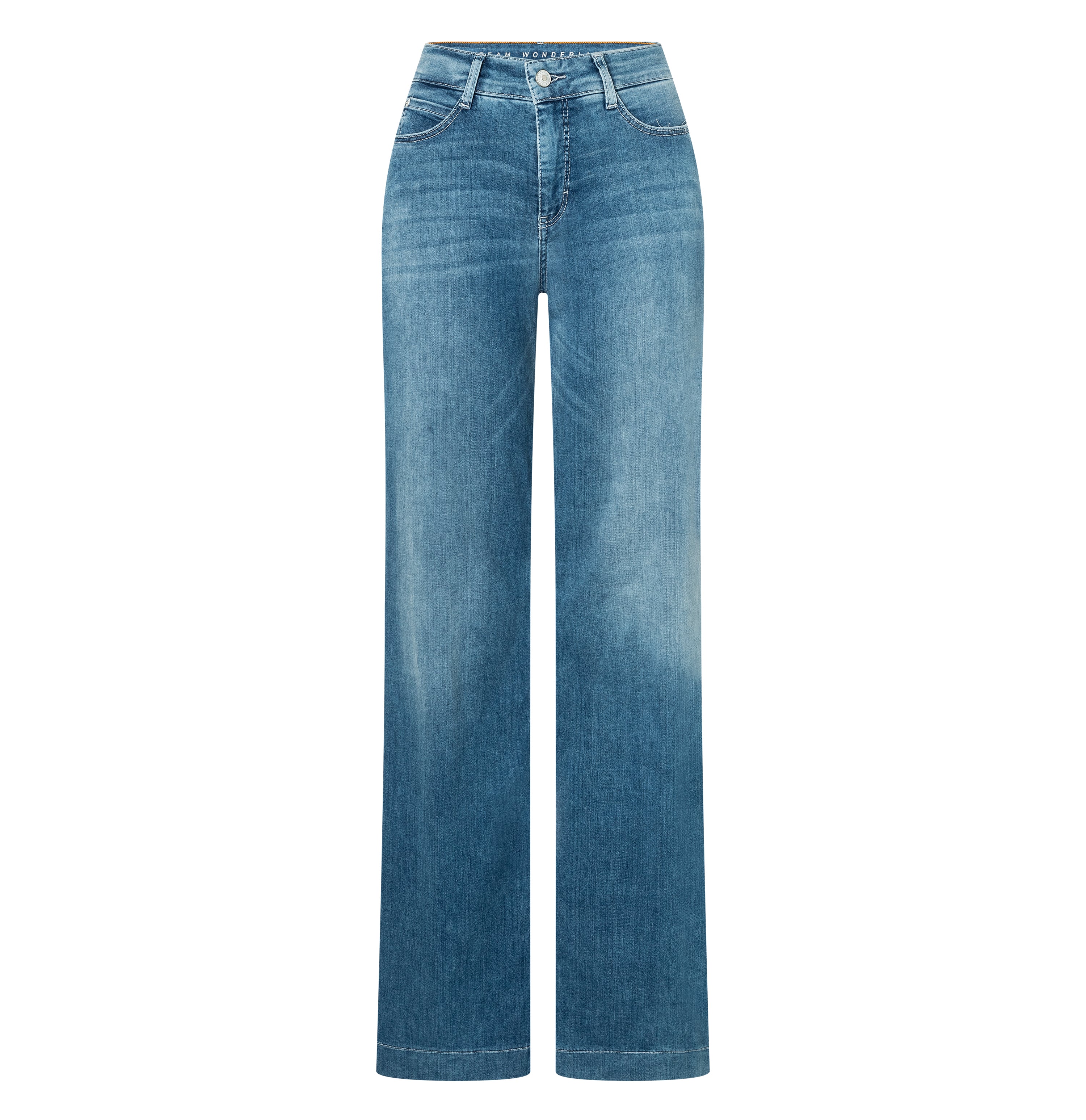 Wide, figure-shaping jeans in a modal blend. | DREAM WIDE | summer mid blue wash | Front view of bust
