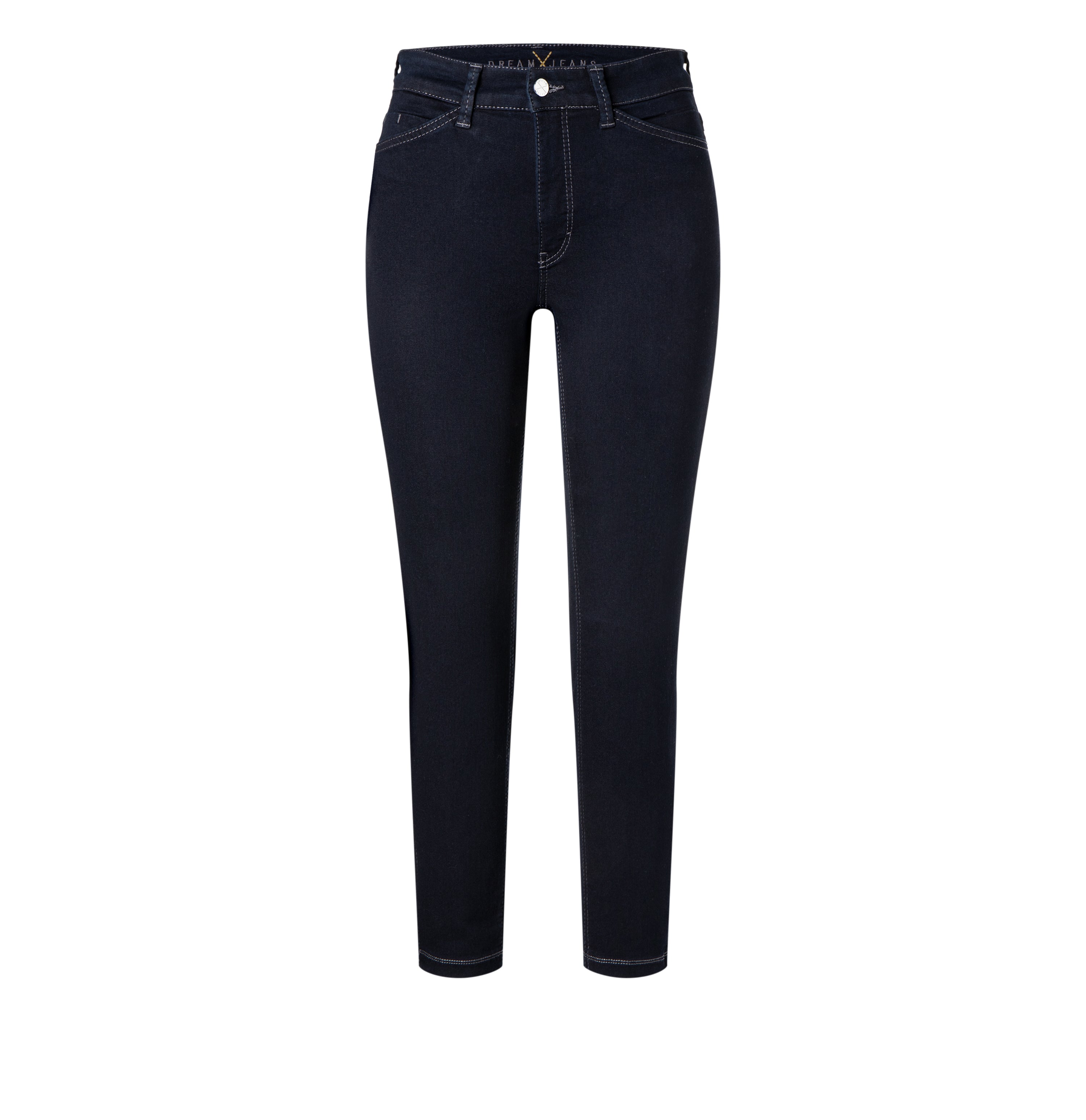 Cropped slim jeans made of hyper stretch denim. | DREAM CHIC | dark rinsewash | Front view of bust