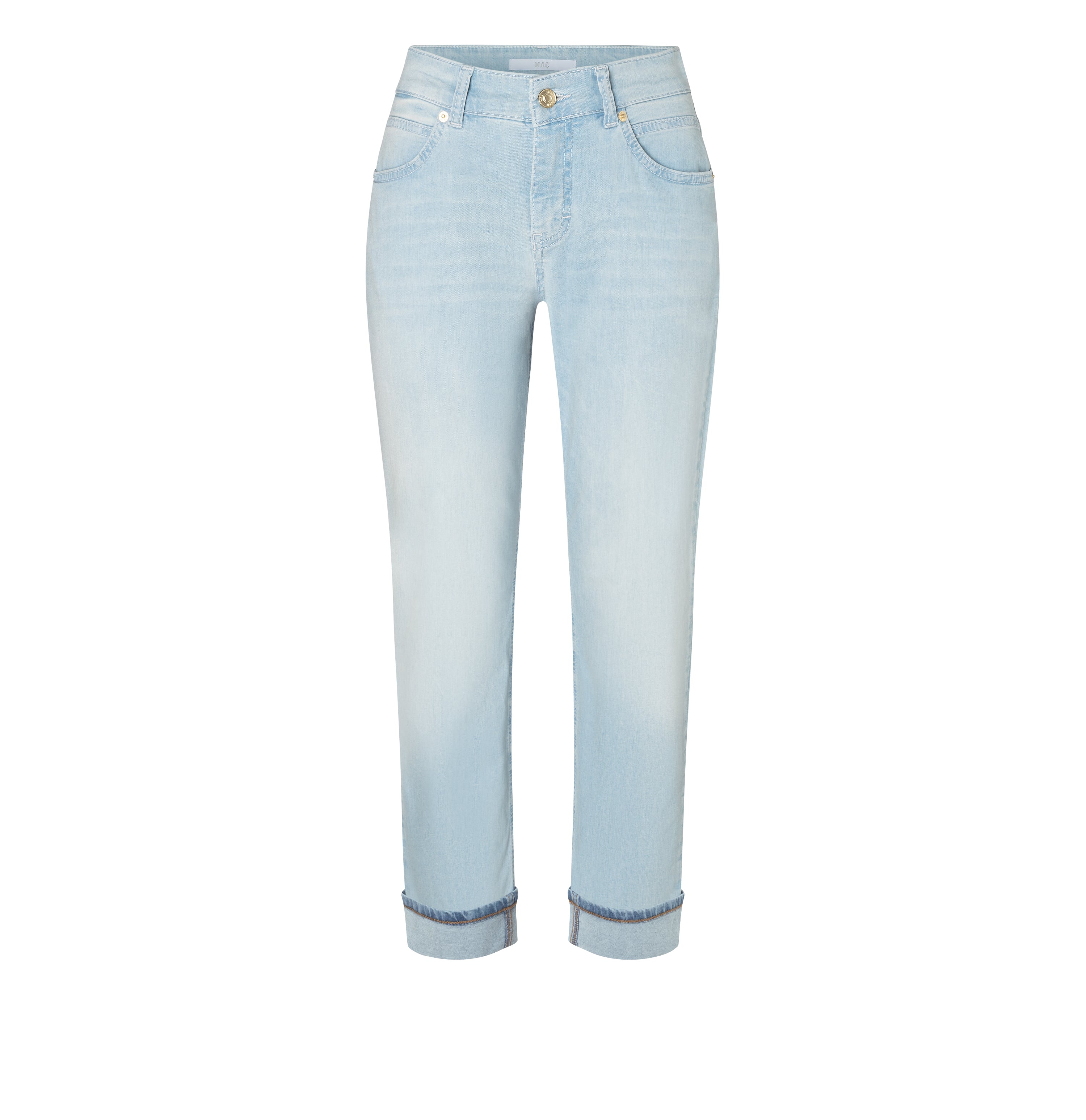 Straight fit made from light stretch denim. | SUE relax | authentic light blue use | Front view of bust