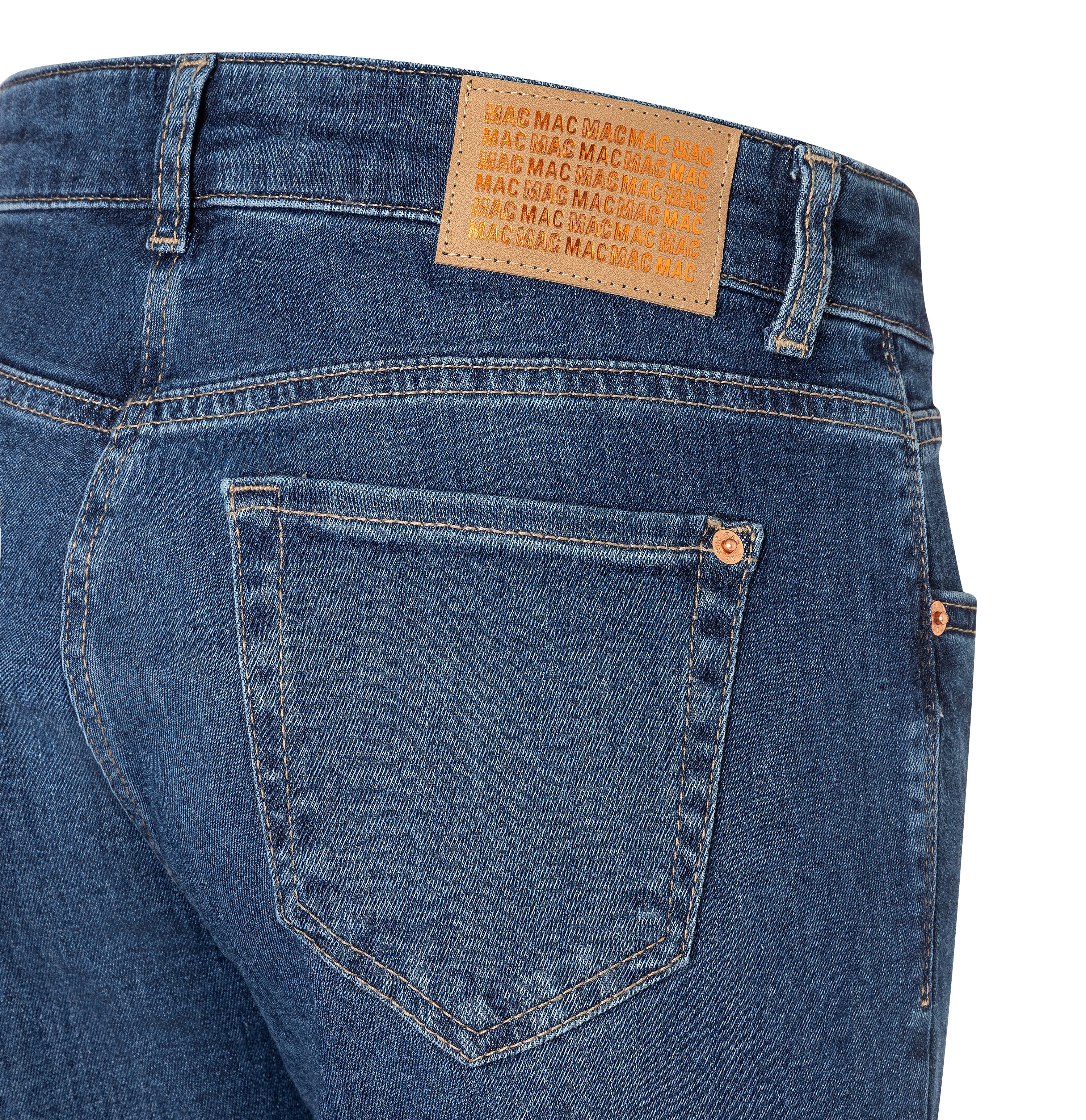 Straight jeans with turned-up hem. | SUE sparkle | indigo blue washed | Detail of bust