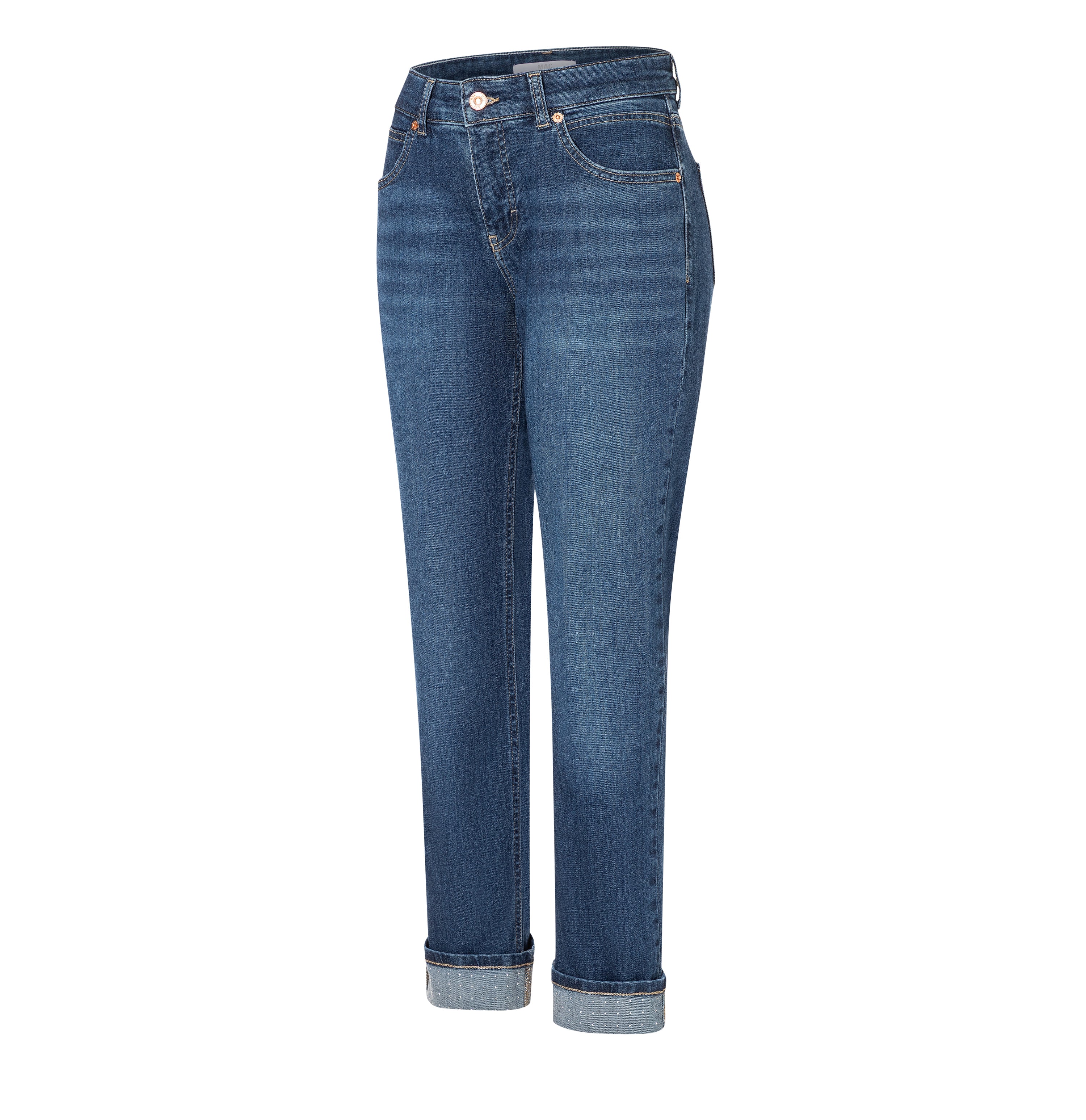 Straight jeans with turned-up hem. | SUE sparkle | indigo blue washed | Oblique view of bust