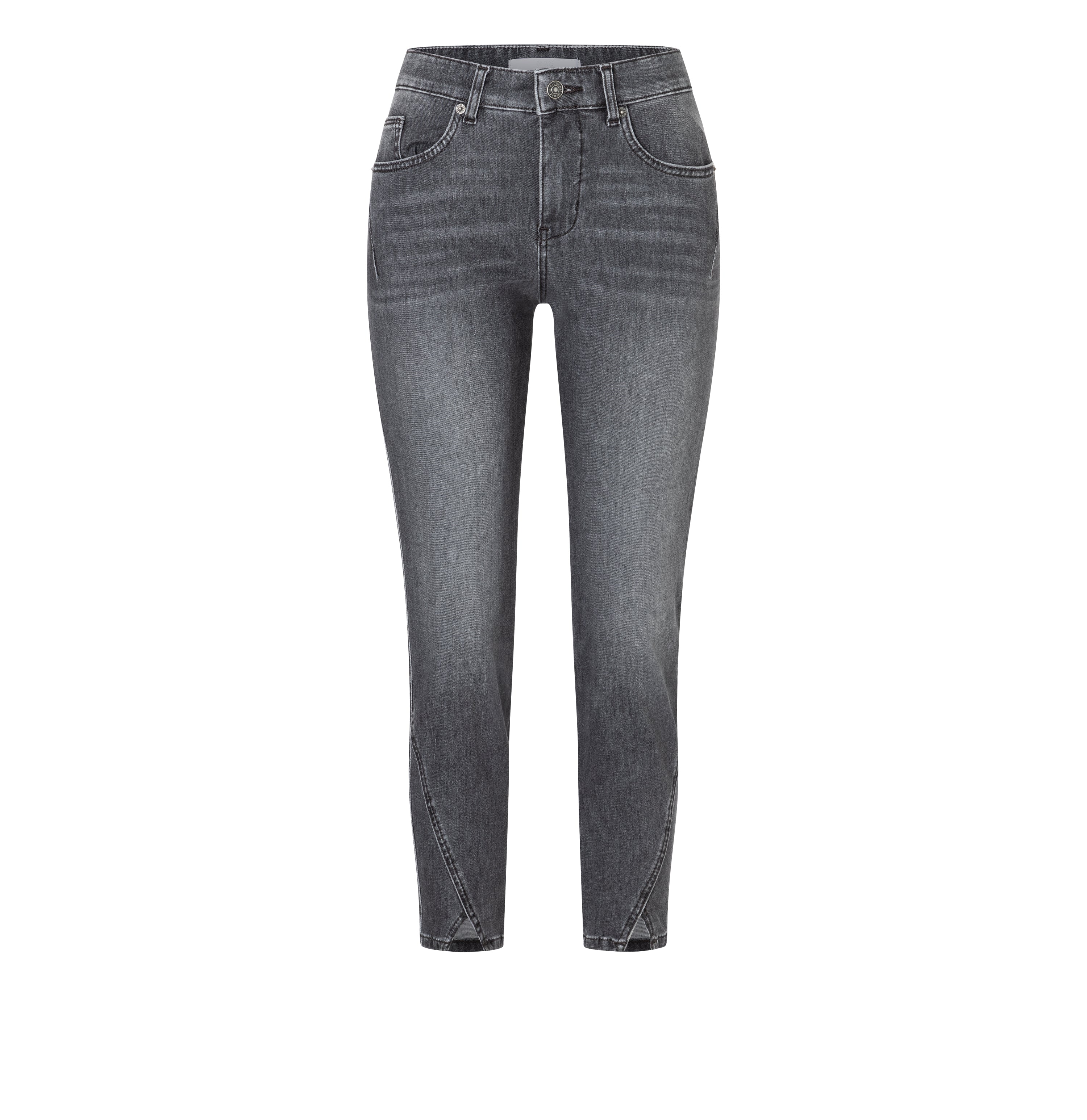 Skinny jeans with details at the leg hem. | DEJA | space anthra used | Front view of bust