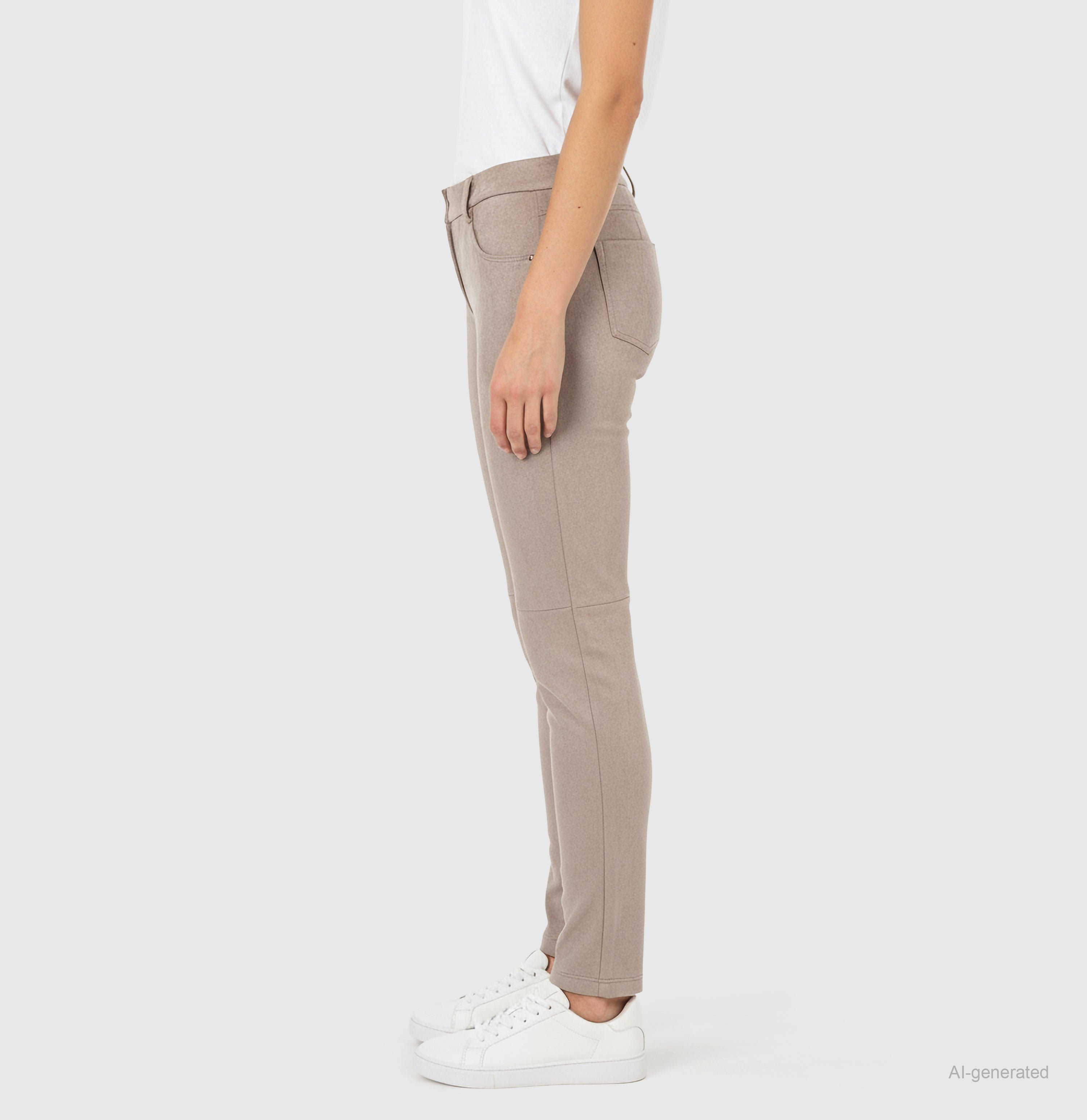 Slim trousers with a soft velours look. | SLIM velour | oxide brown | Side view of model