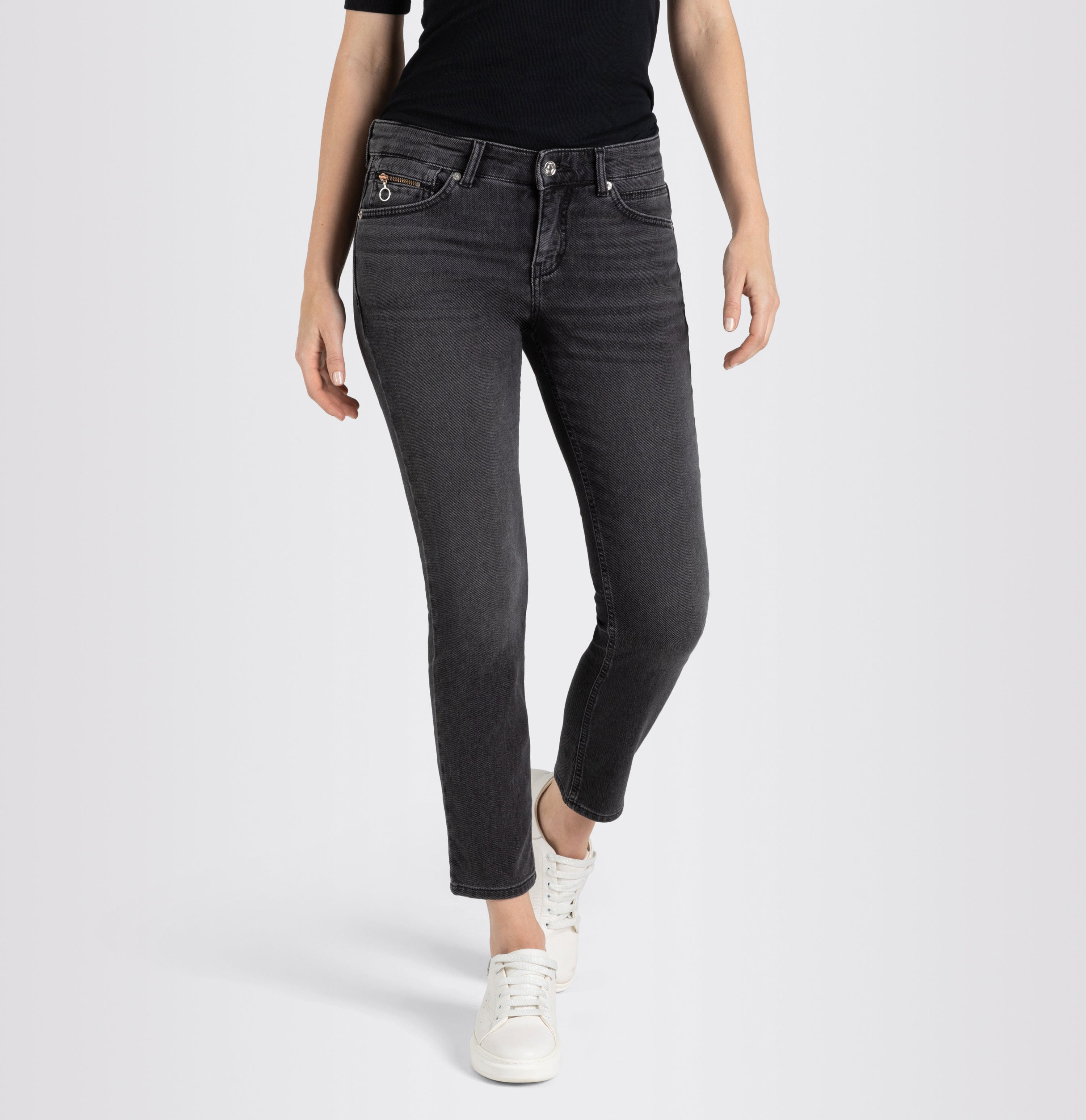 Slim thermal jeans jeans with zip detail. | SLIM | grey basic | Front view of model