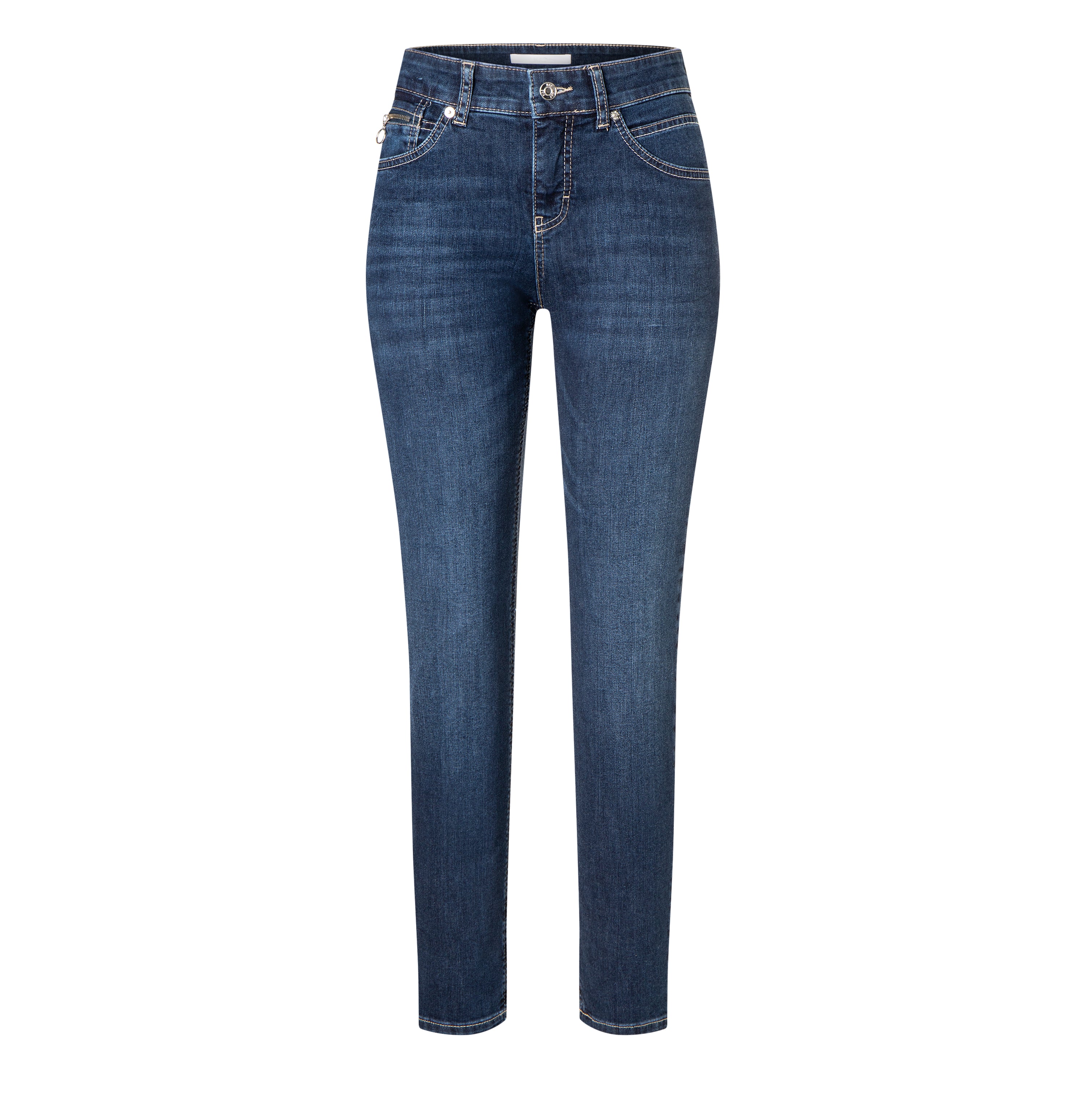 Slim, comfortable jeans with zip detail. | S-NAME | S-FBBZ | Front view of bust