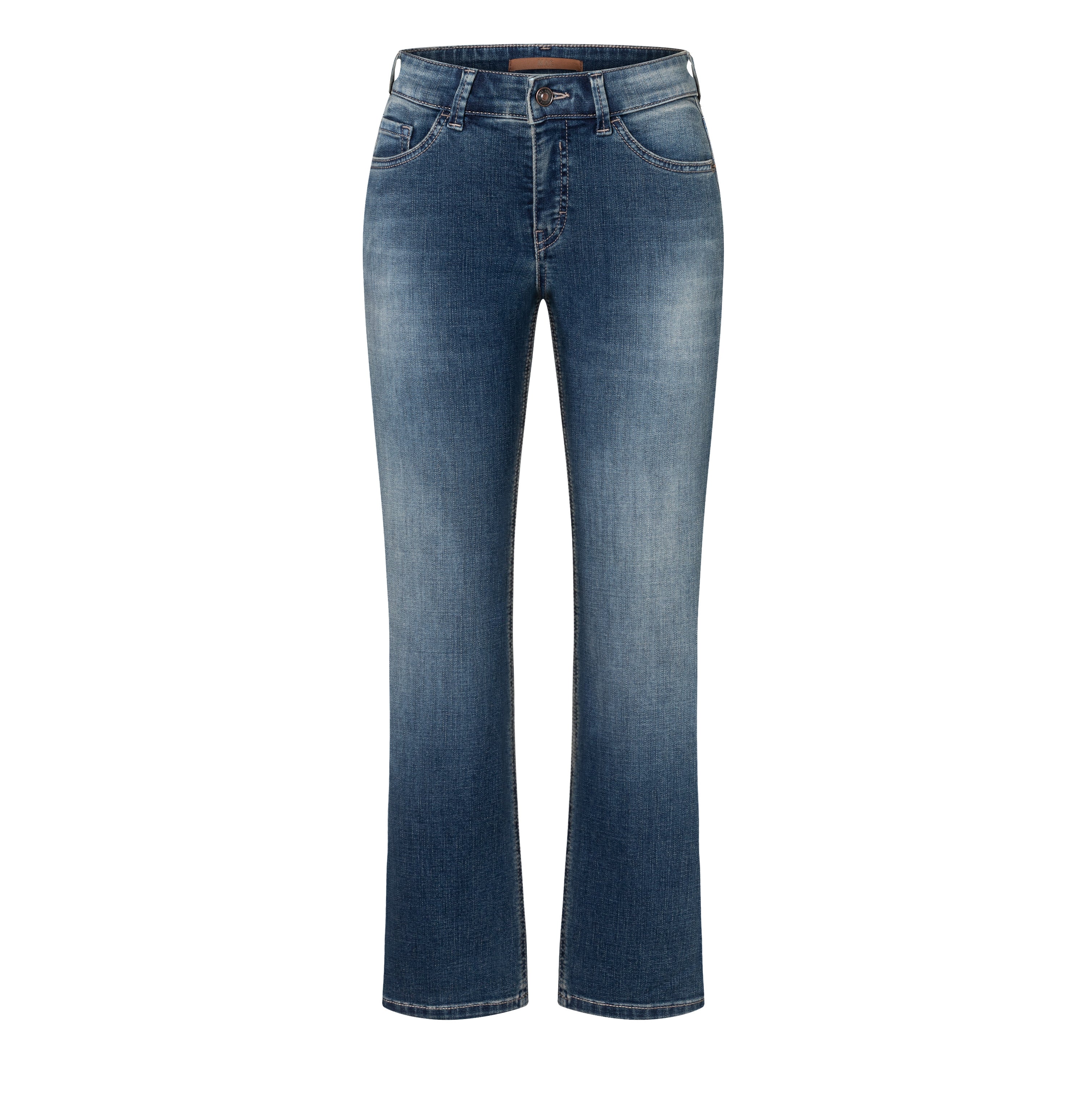 Slim fit made from light denim. | CARRIE straight | stormy midblue brown | Front view of bust
