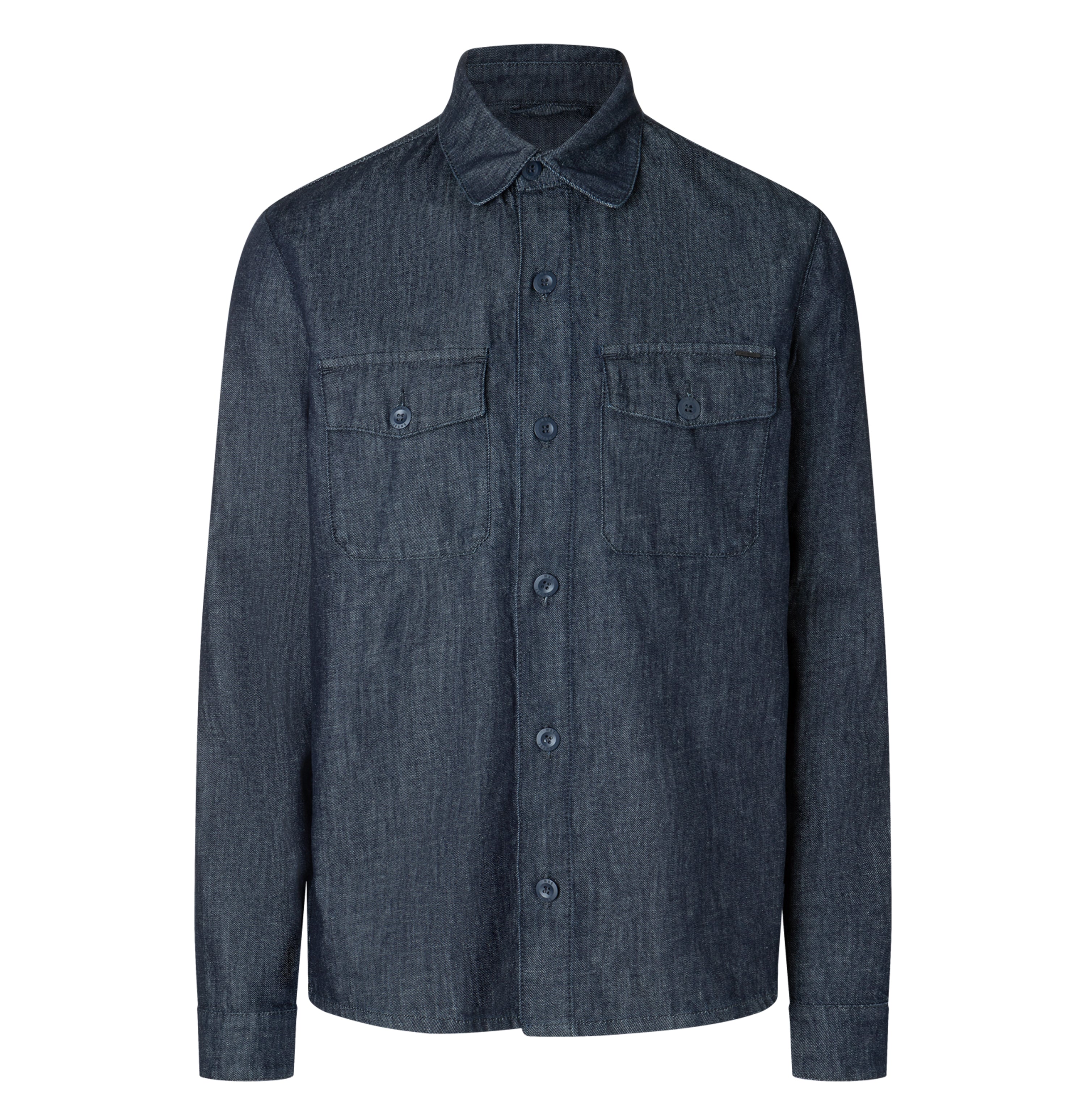 Overshirt made of organic cotton and nettle fibres. | Overshirt | rinsed deep blue | Front view of bust