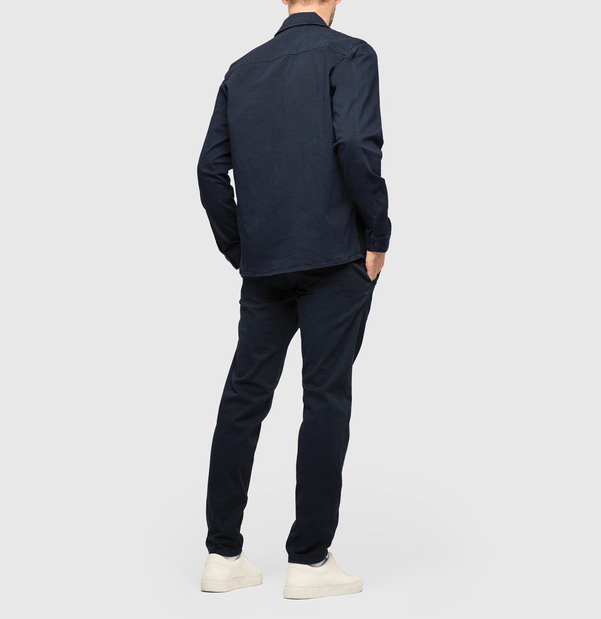 Overshirt made of highly elastic denim. | Overshirt | midnight blue | Back view of model