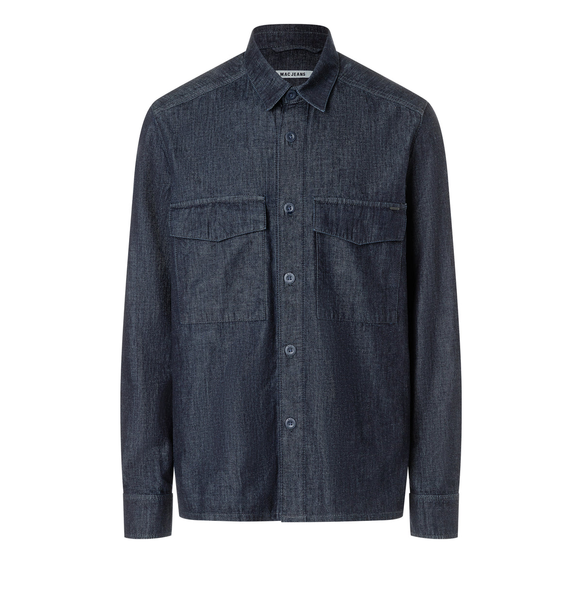 Overjacket in a blend with nettle fibres. | Overjacket | dark rinsewash | Front view of bust
