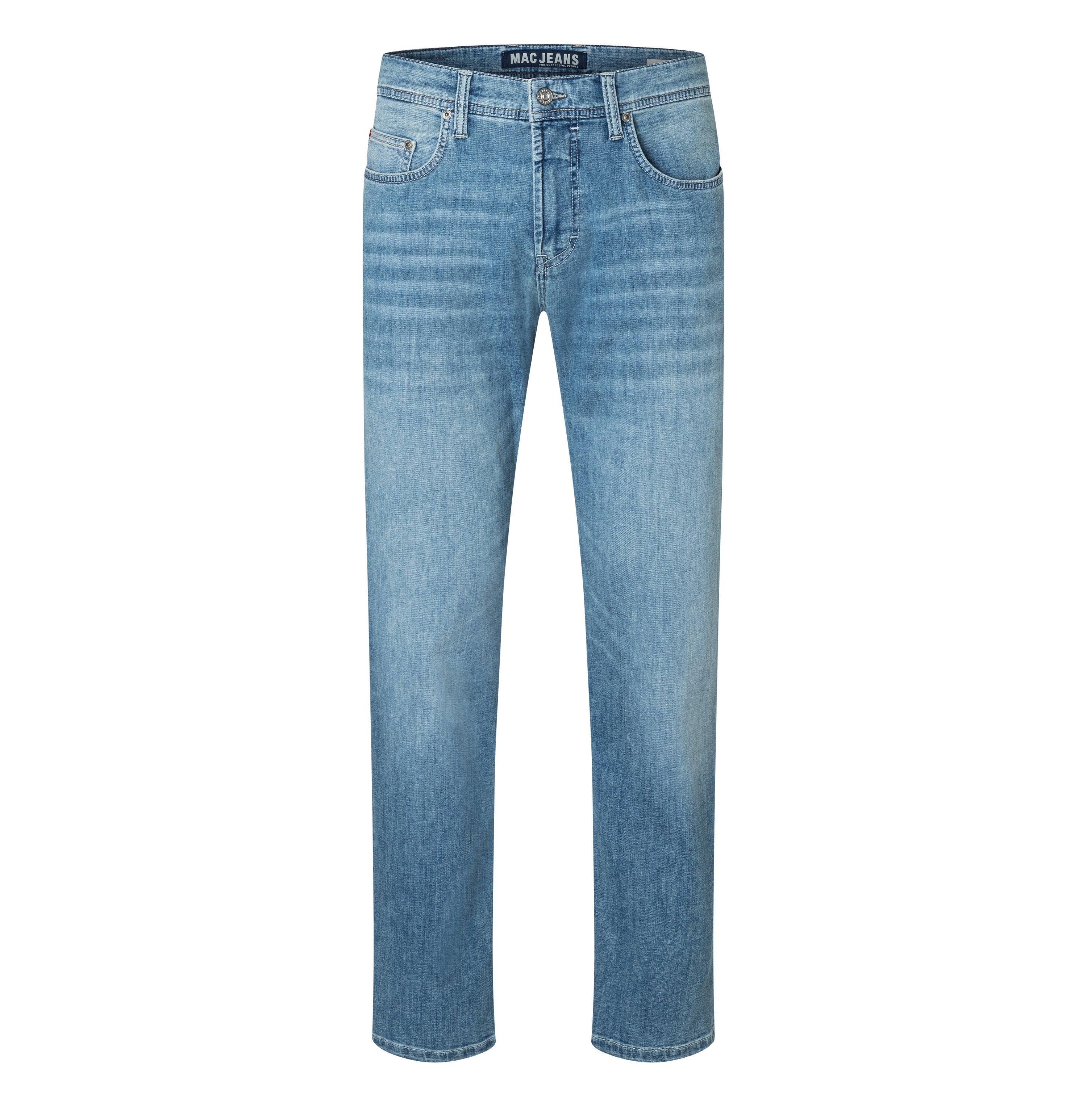 Regular jeans with linen content. | Ben | midblue authentic wash | Front view of bust