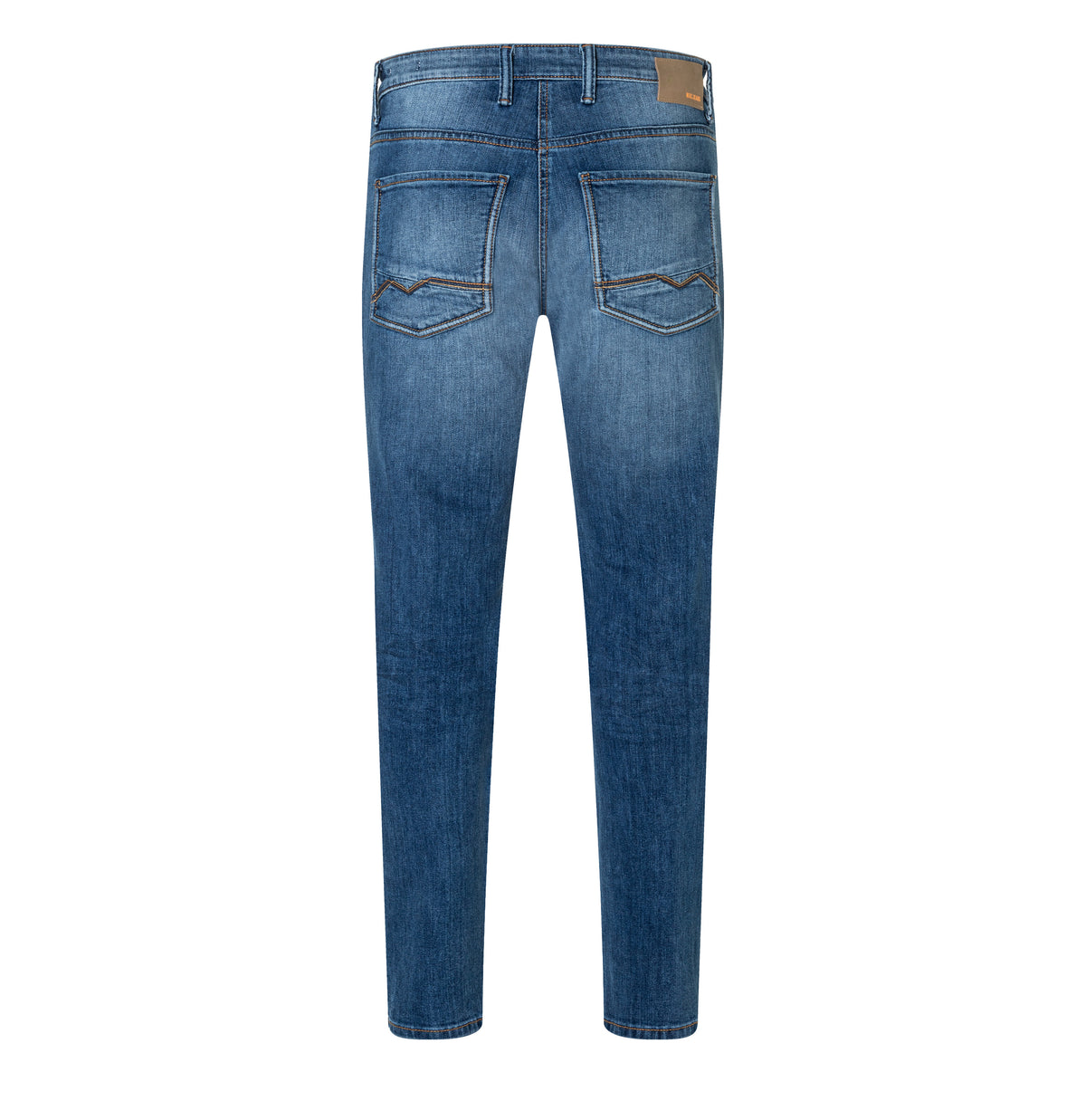 Slim jeans in a cotton-hemp blend. | Arne Pipe | hemp midblue authentic | Back view of bust