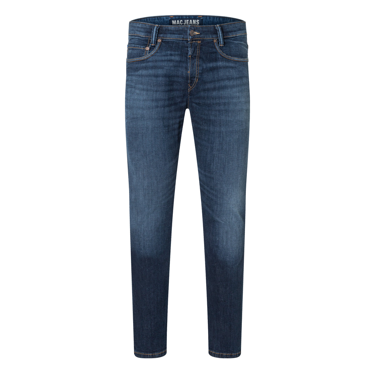 Slim jeans in a cotton-hemp blend. | Arne Pipe | dark blue 3D wash | Front view of bust