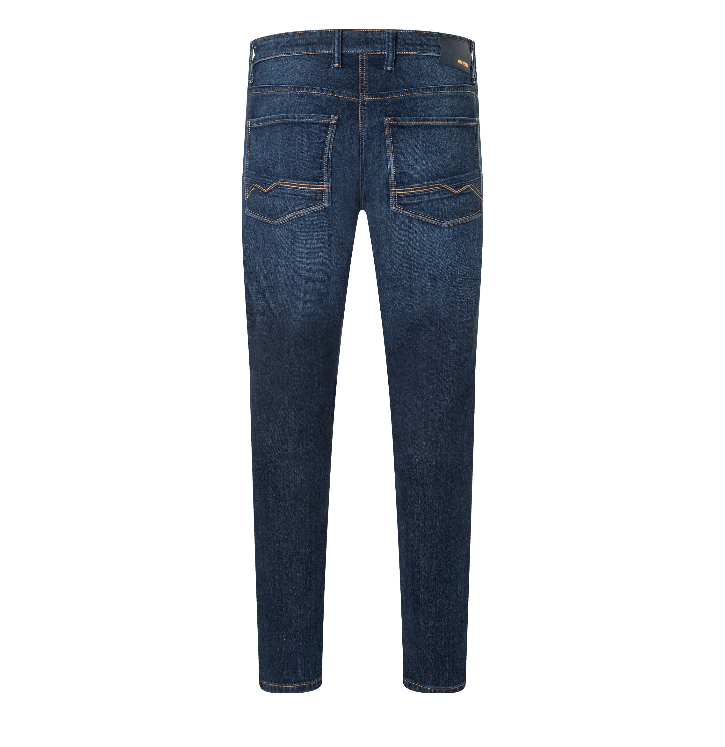 Slim jeans in a cotton-hemp blend. | Arne Pipe | dark blue 3D wash | Back view of bust