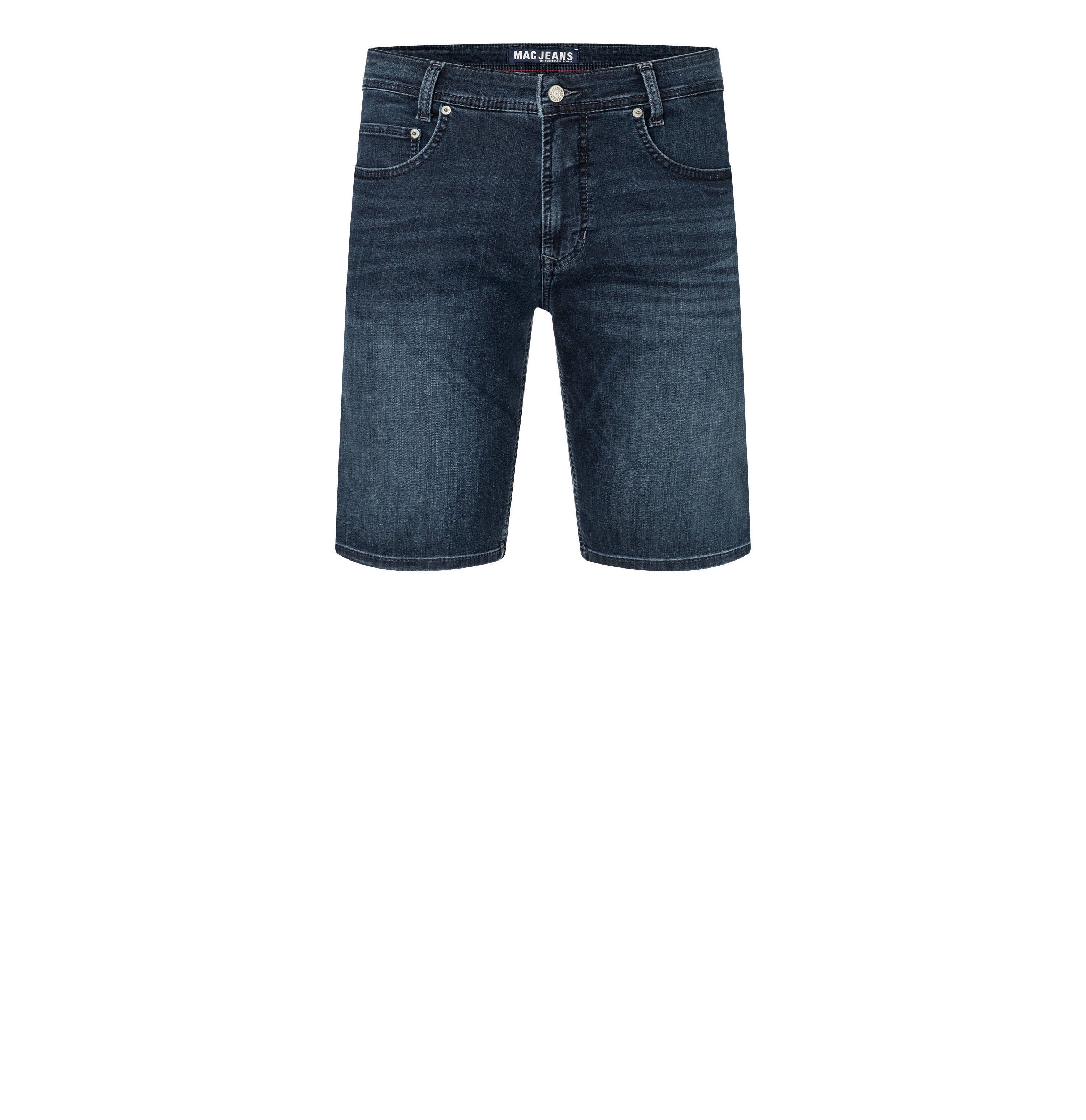 Bermuda made of light cross denim. | Arne Bermuda | deep blue overdyed black | Front view of bust