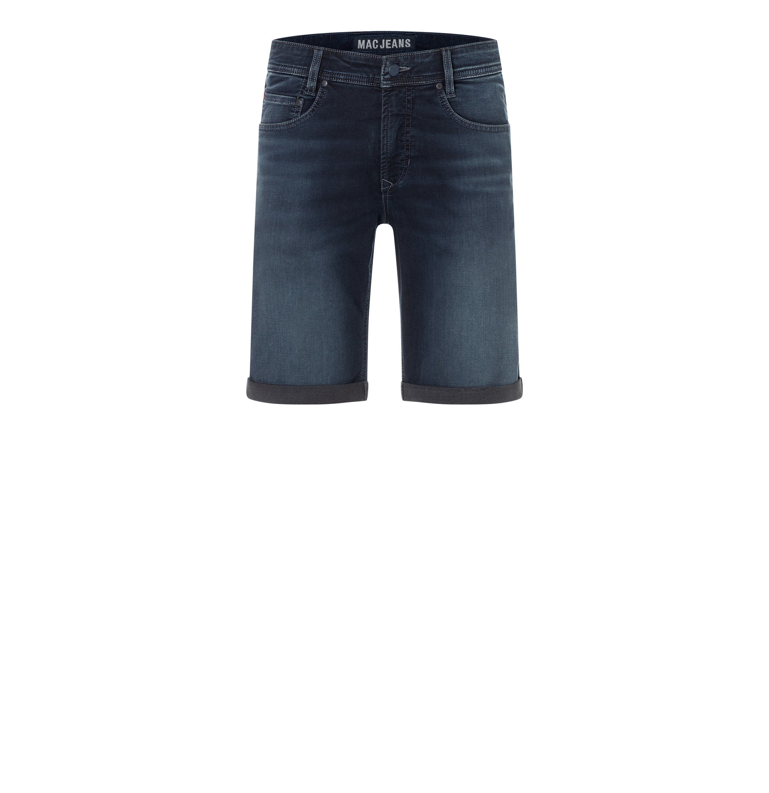 Bermuda made of dimensionally stable sweat denim. | Jogn Bermuda | deep blue od black | Front view of bust