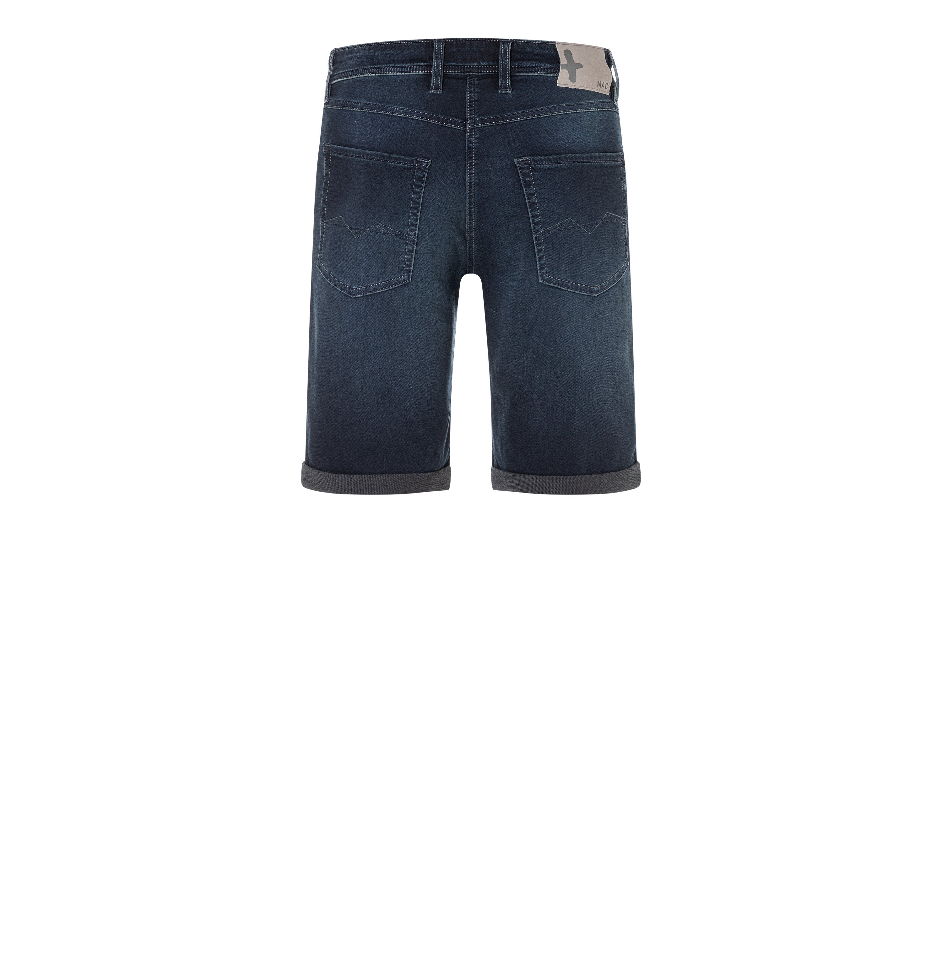 Bermuda made of dimensionally stable sweat denim. | Jogn Bermuda | deep blue od black | Back view of bust