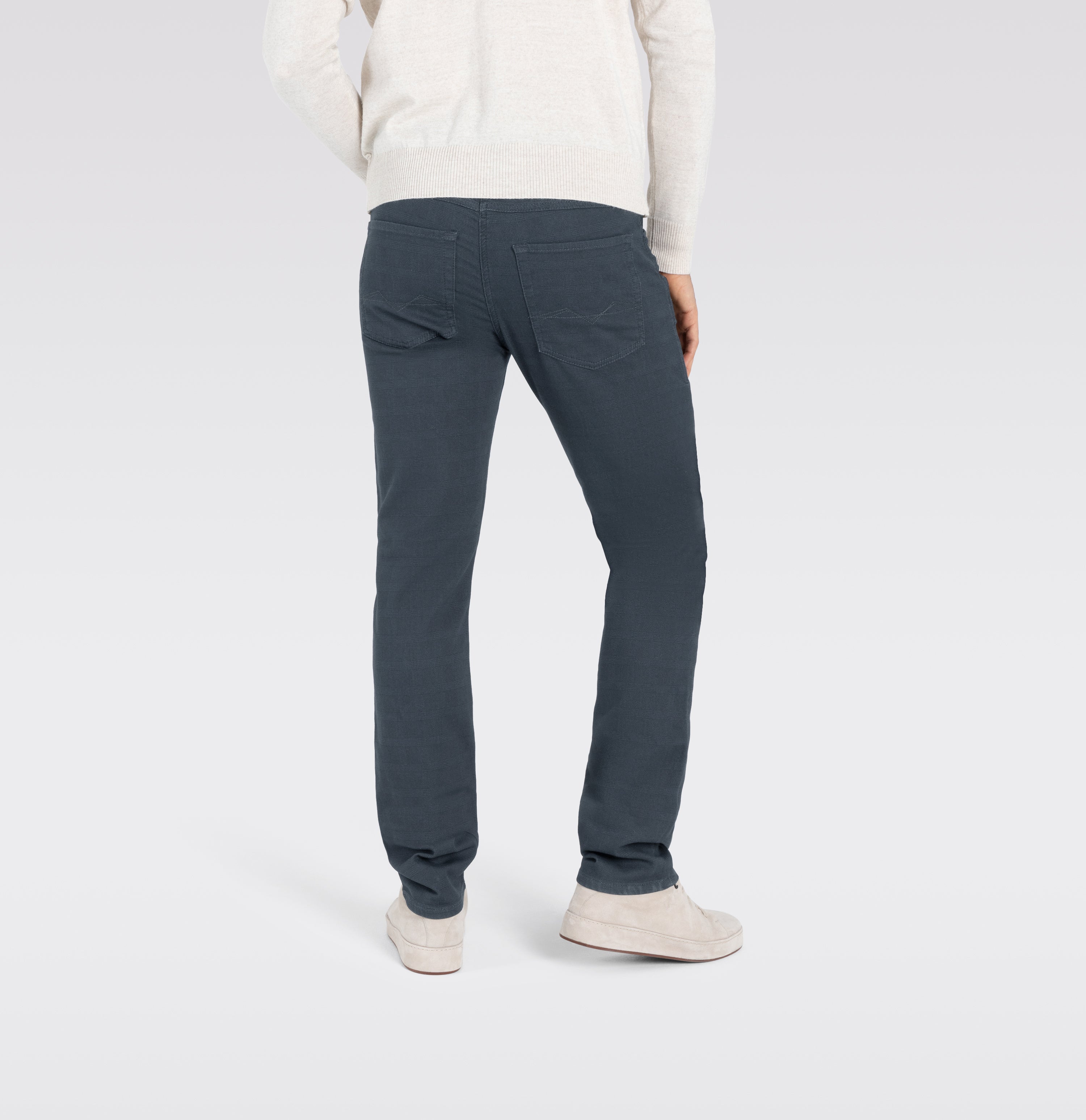 Slim trousers in a subtly patterned sweat material. | Jog´n Jeans by MAC | midnight blue check | Back view of model
