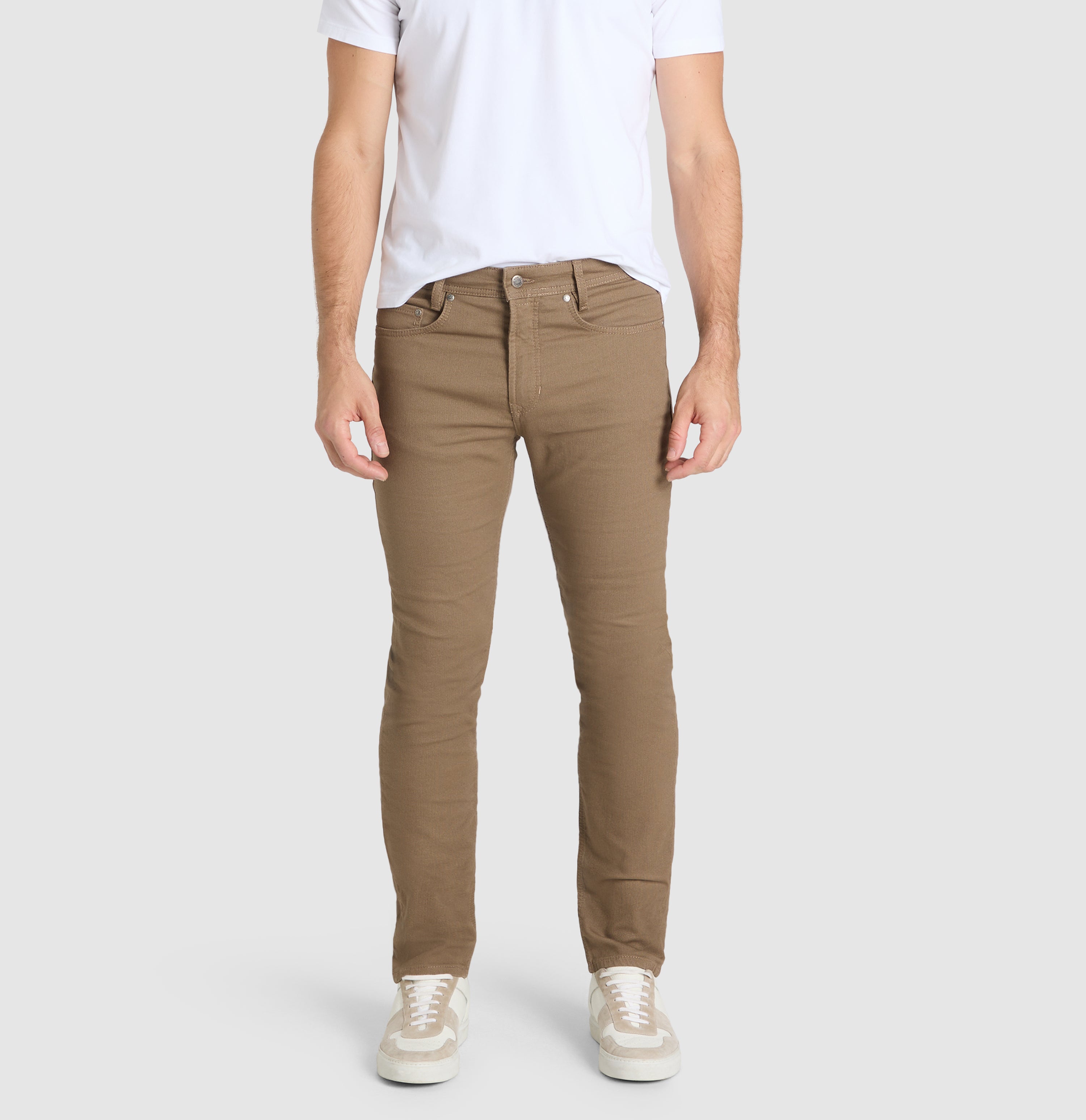 Slim trousers in a subtly patterned sweat material. | S-NAME | S-FBBZ | Front view of model