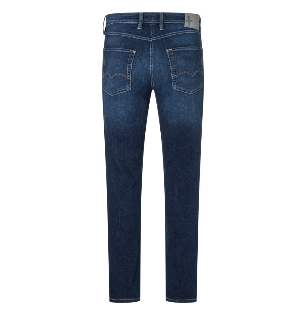 Modern fit made from light sweat denim. | Jog'n Jeans by MAC | dark blue used | Back view of bust