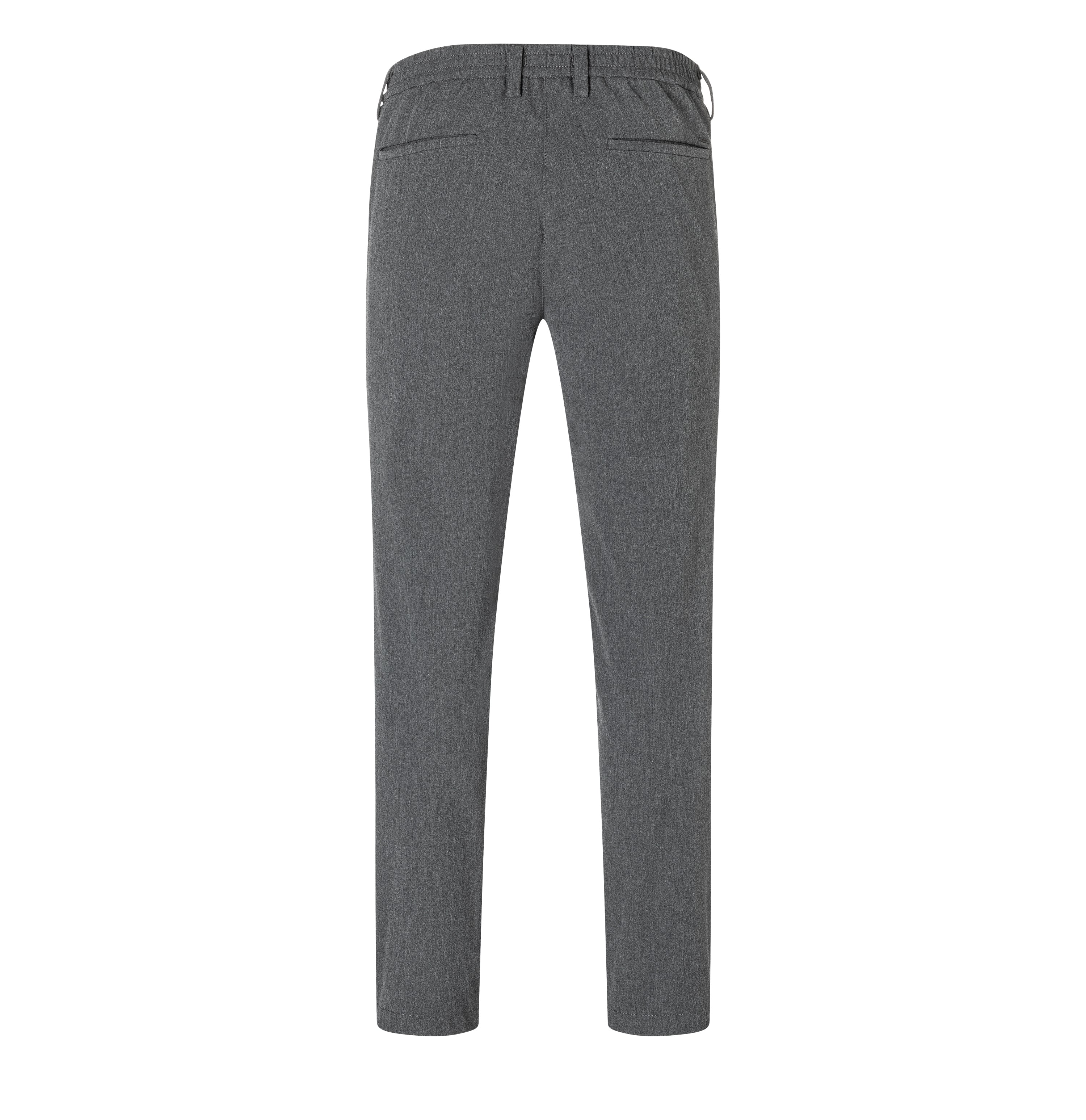 Traveller chino made of CARBONIUM® gabardine. | Traveller | grey stone | Back view of bust