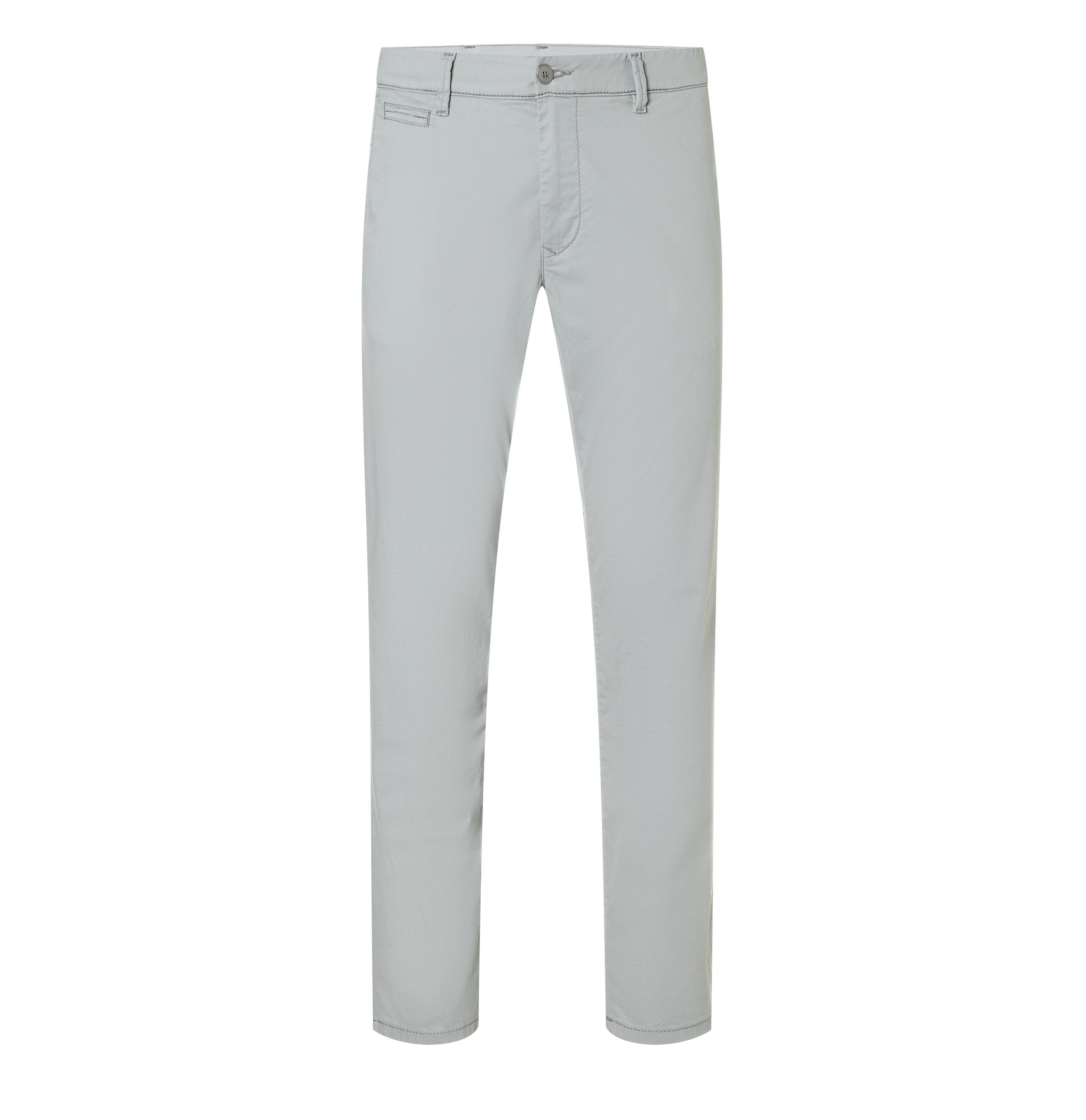 Regular trousers with discreet print. | Lennox | silver grey printed | Front view of bust
