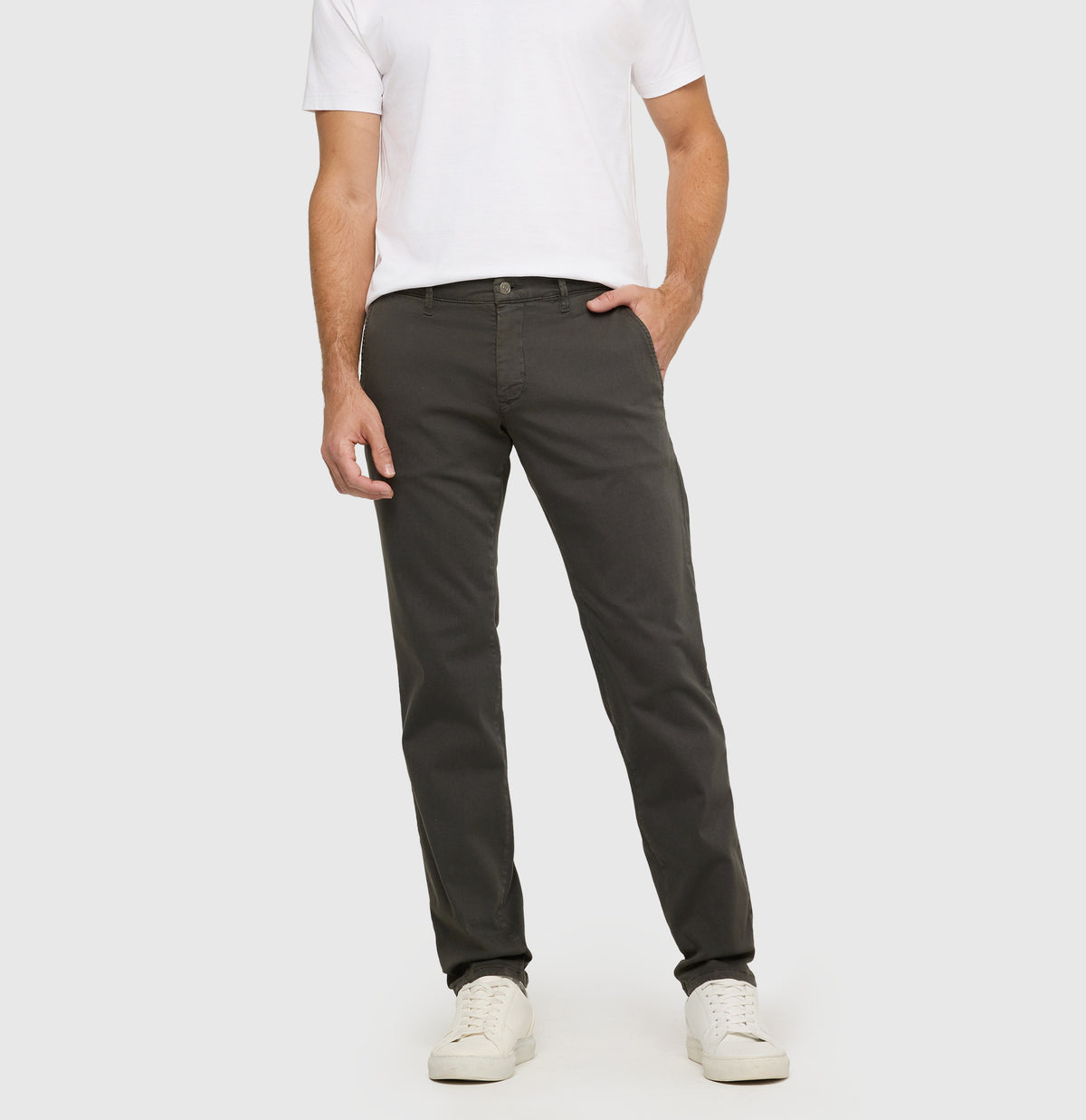 Ultimate driver pants in a chino design. | Driver Pants | dark shadow | Front view of model