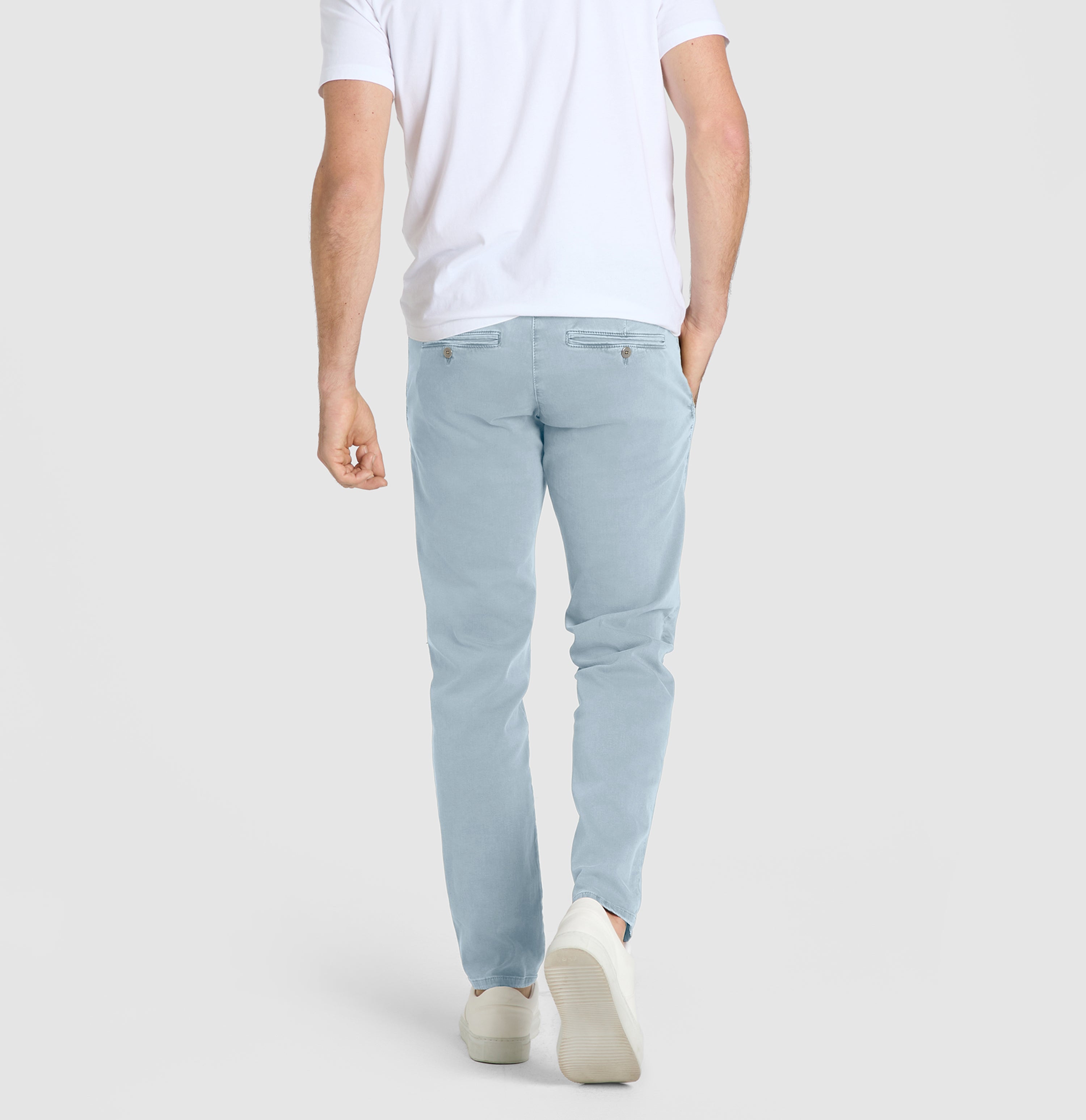 Ultimate driver pants in a chino design. | Driver Pants | blue fog | Back view of model