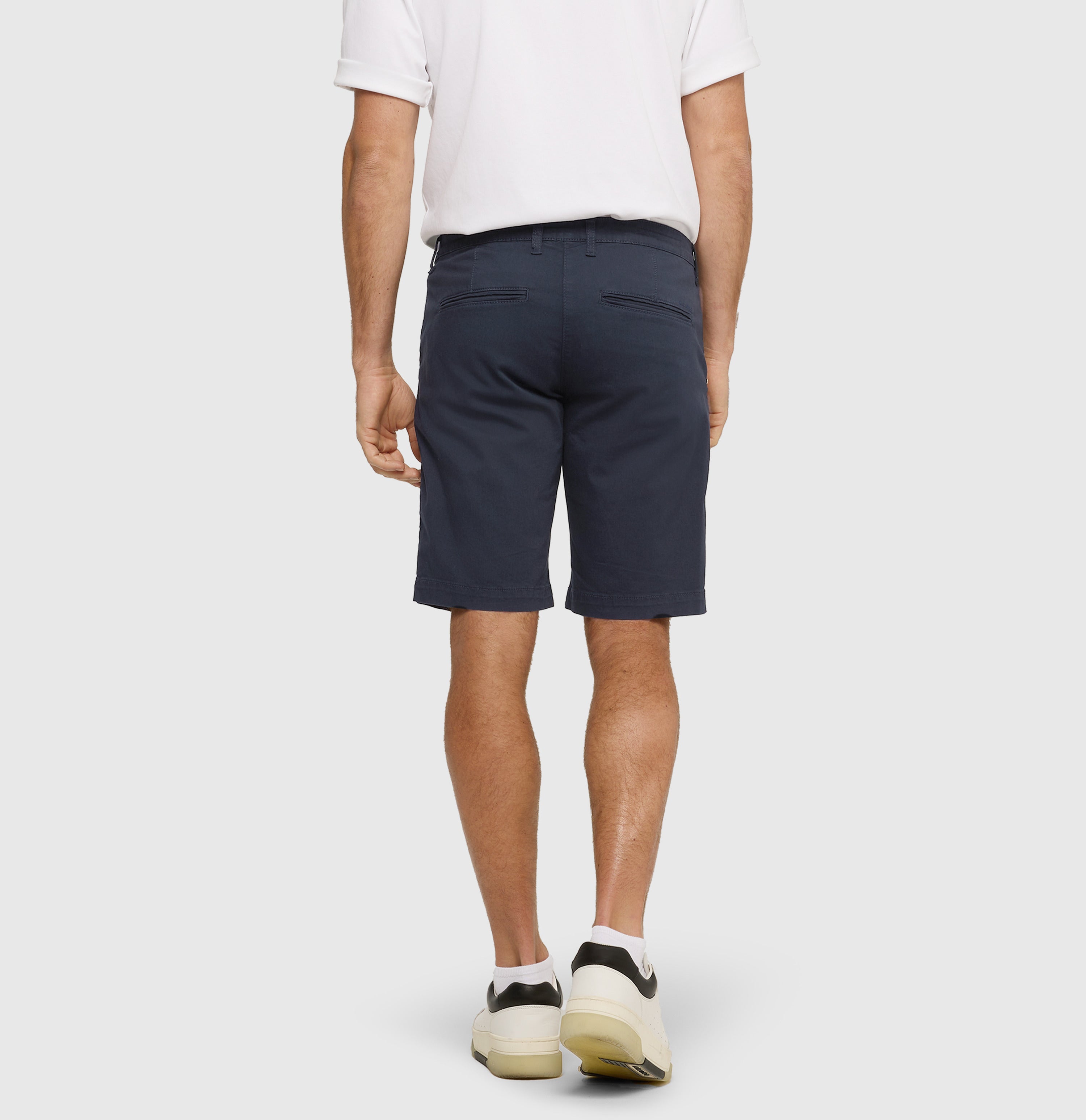 Ultimate chino style driver shorts. | Driver Short | midnight blue | Back view of model