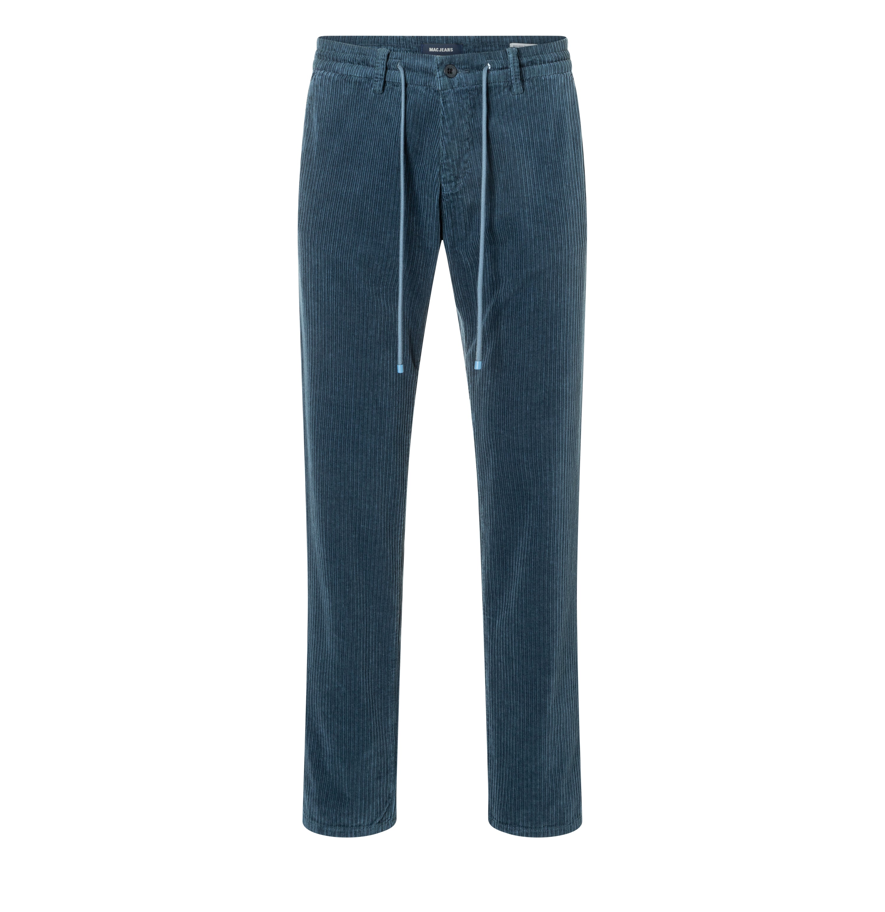 Soft corduroy chino with sporty drawstring. | Pedro | marine PPT | Front view of bust