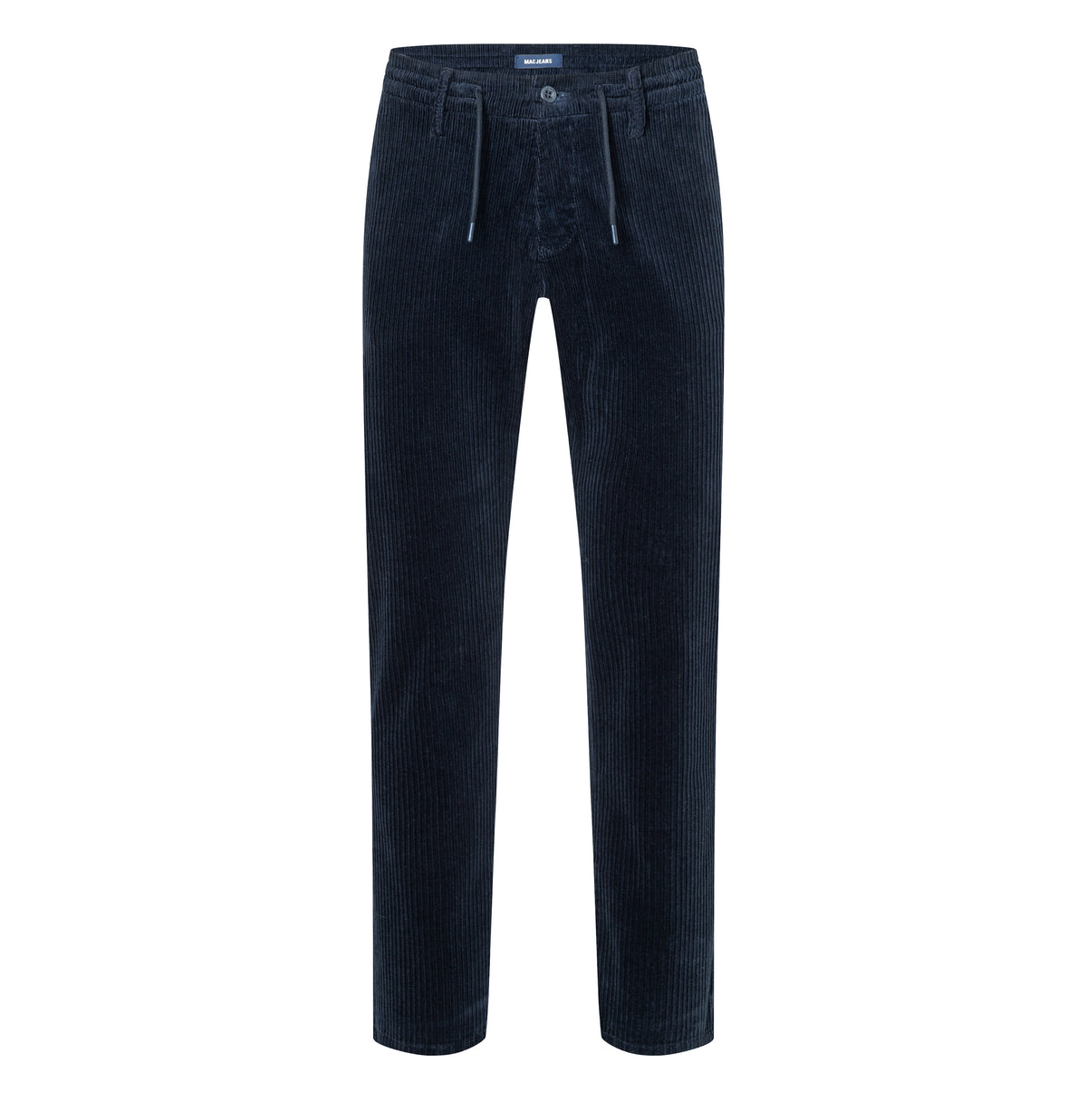 Corduroy trousers with sporty drawstring. | Pedro | midnight blue PPT | Front view of bust