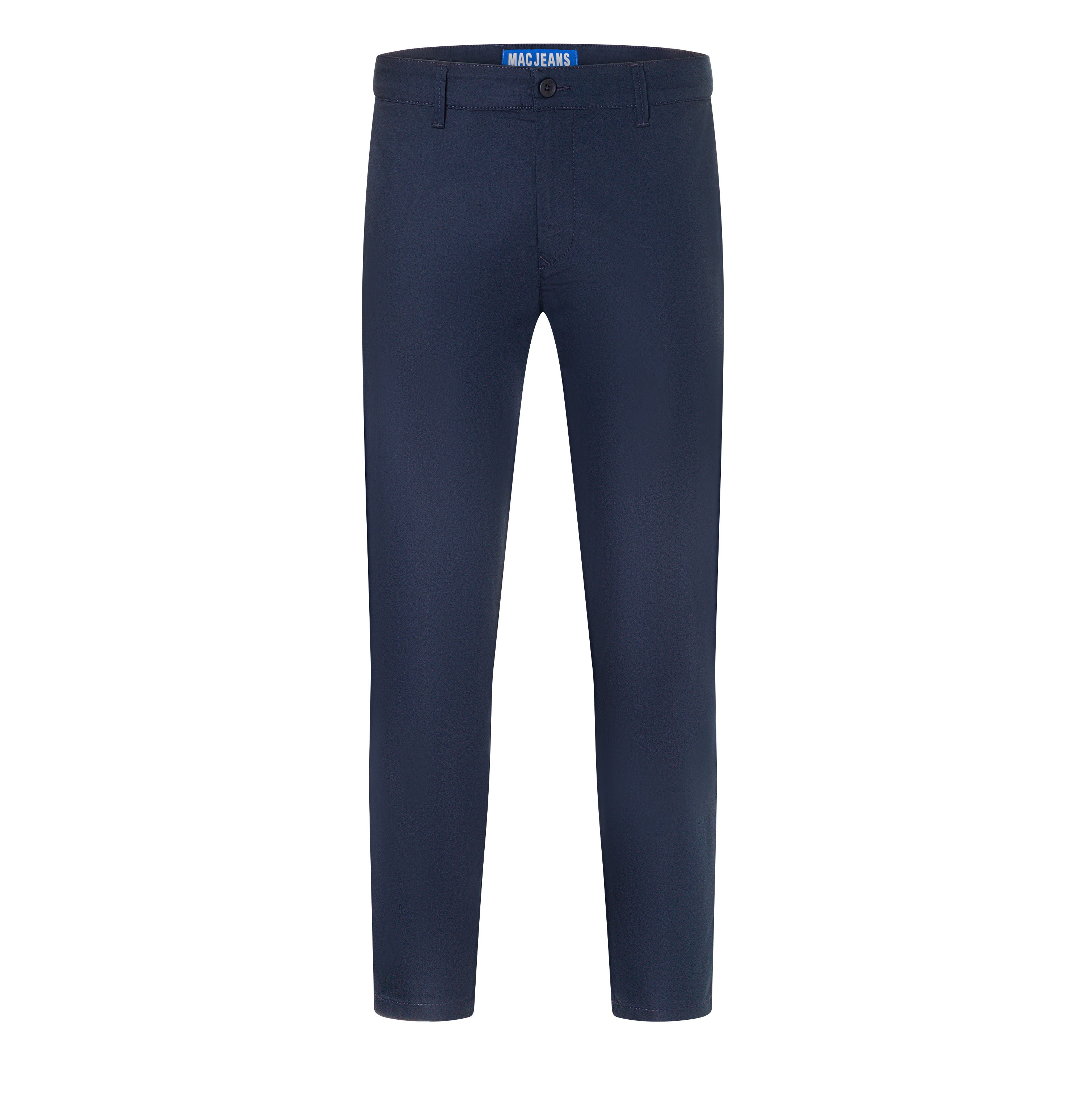 Tapered chino in a techno twill material. | Griffin | nautic blue | Front view of bust