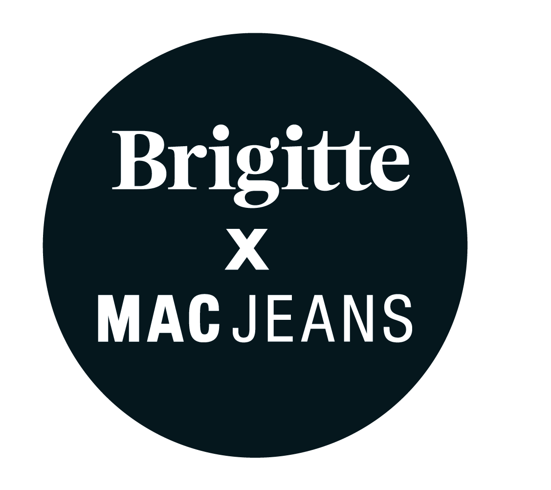 Brigitte x MAC Jeans collaboration logo featuring the Brigitte magazine brand name and MAC Jeans partnership mark.